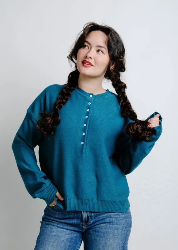 The Henry Button Up Sweater - Teal sold by Vinnie Louise