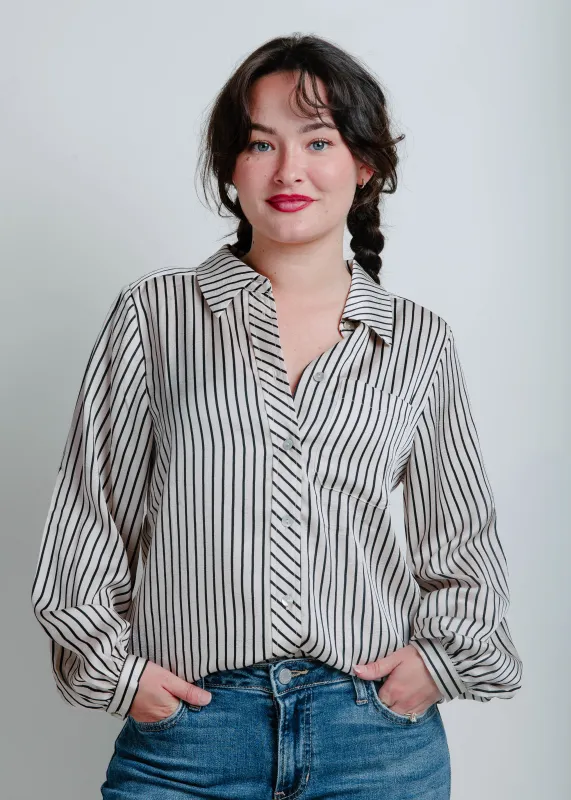 The Barron Striped Button Down - Ivory sold by Vinnie Louise