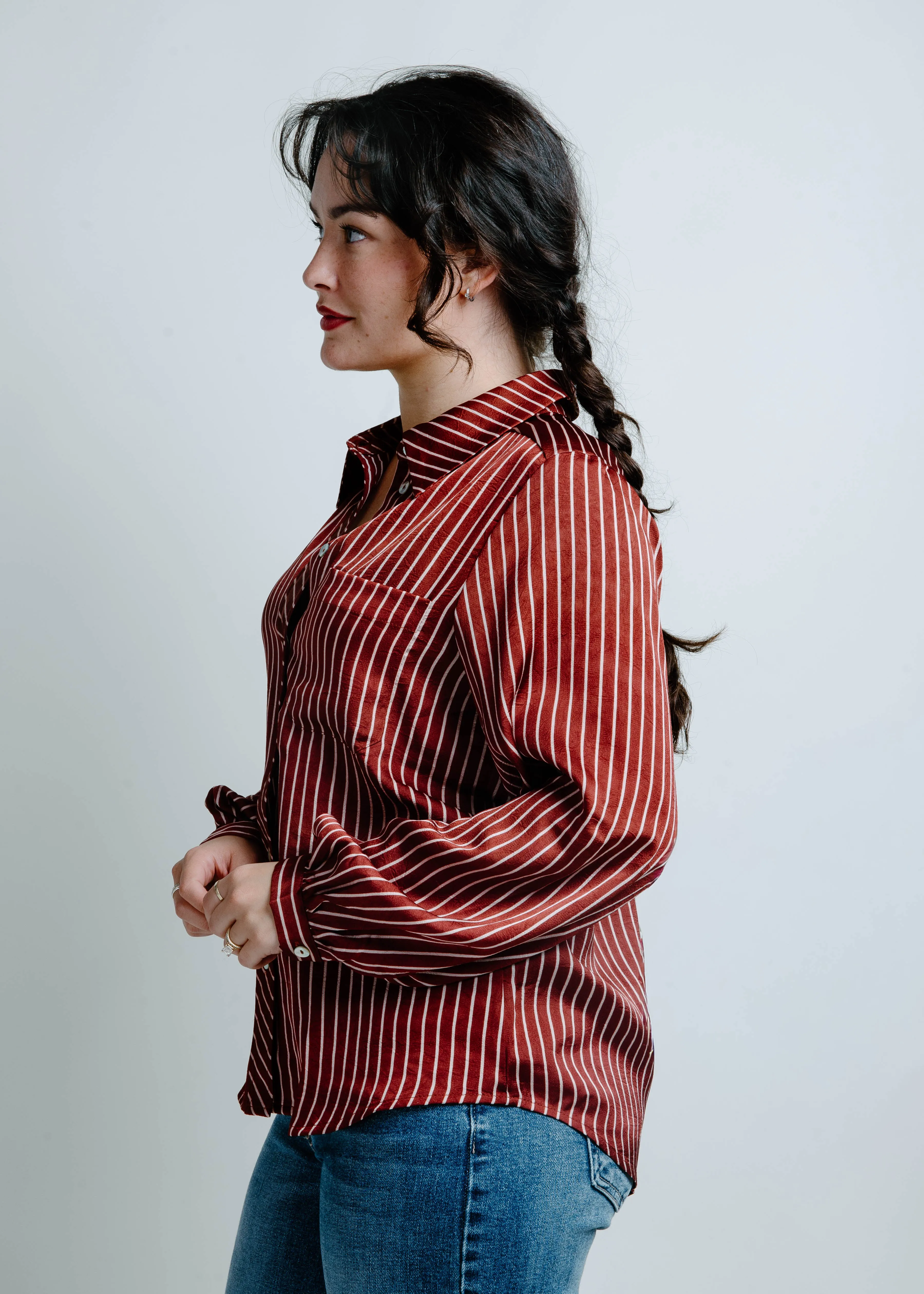 The Barron Striped Button Down - Burgundy sold by Vinnie Louise product image thumbnail 2