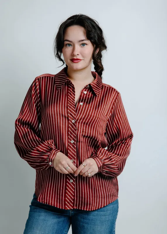 The Barron Striped Button Down - Burgundy sold by Vinnie Louise