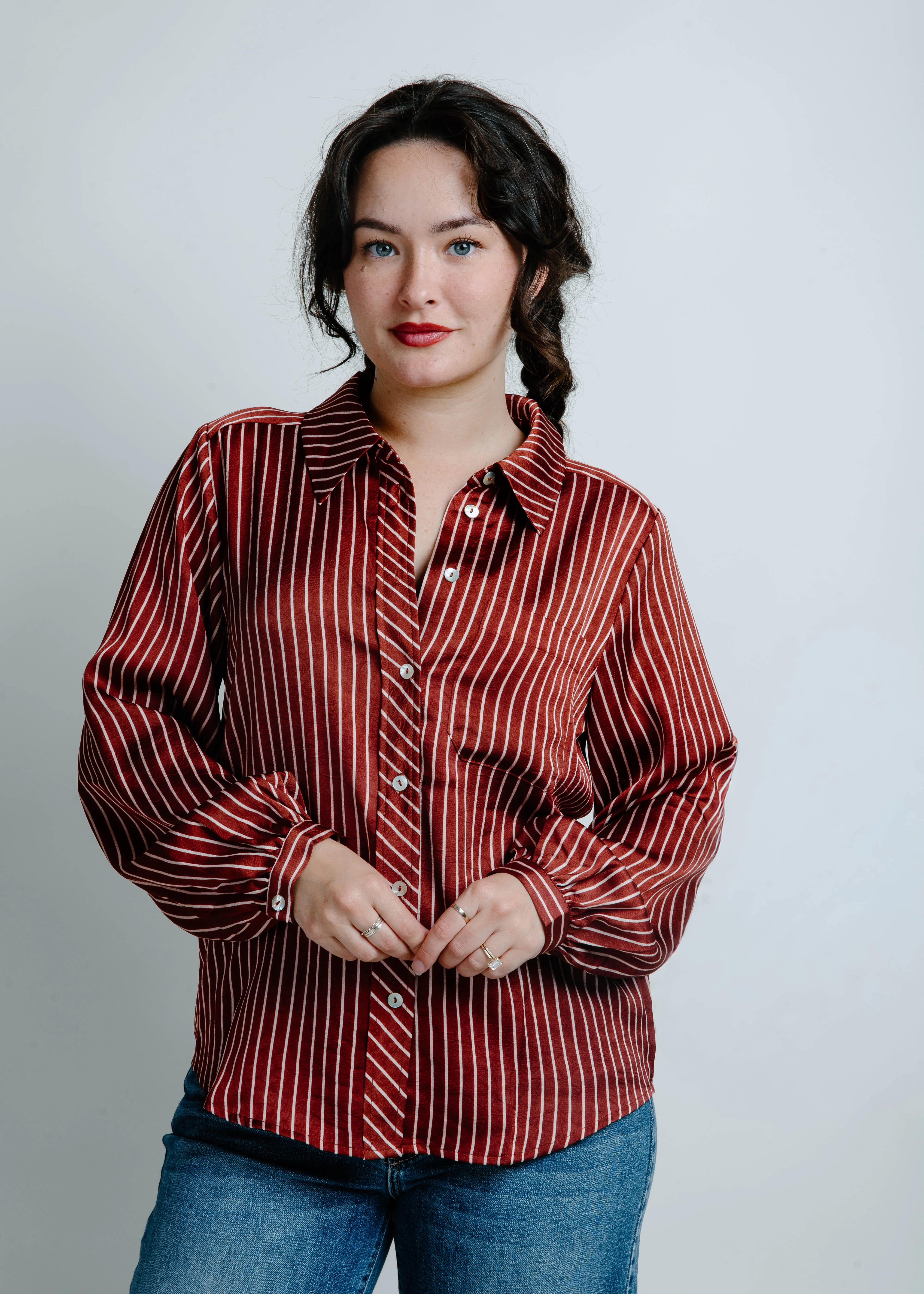 The Barron Striped Button Down - Burgundy sold by Vinnie Louise
