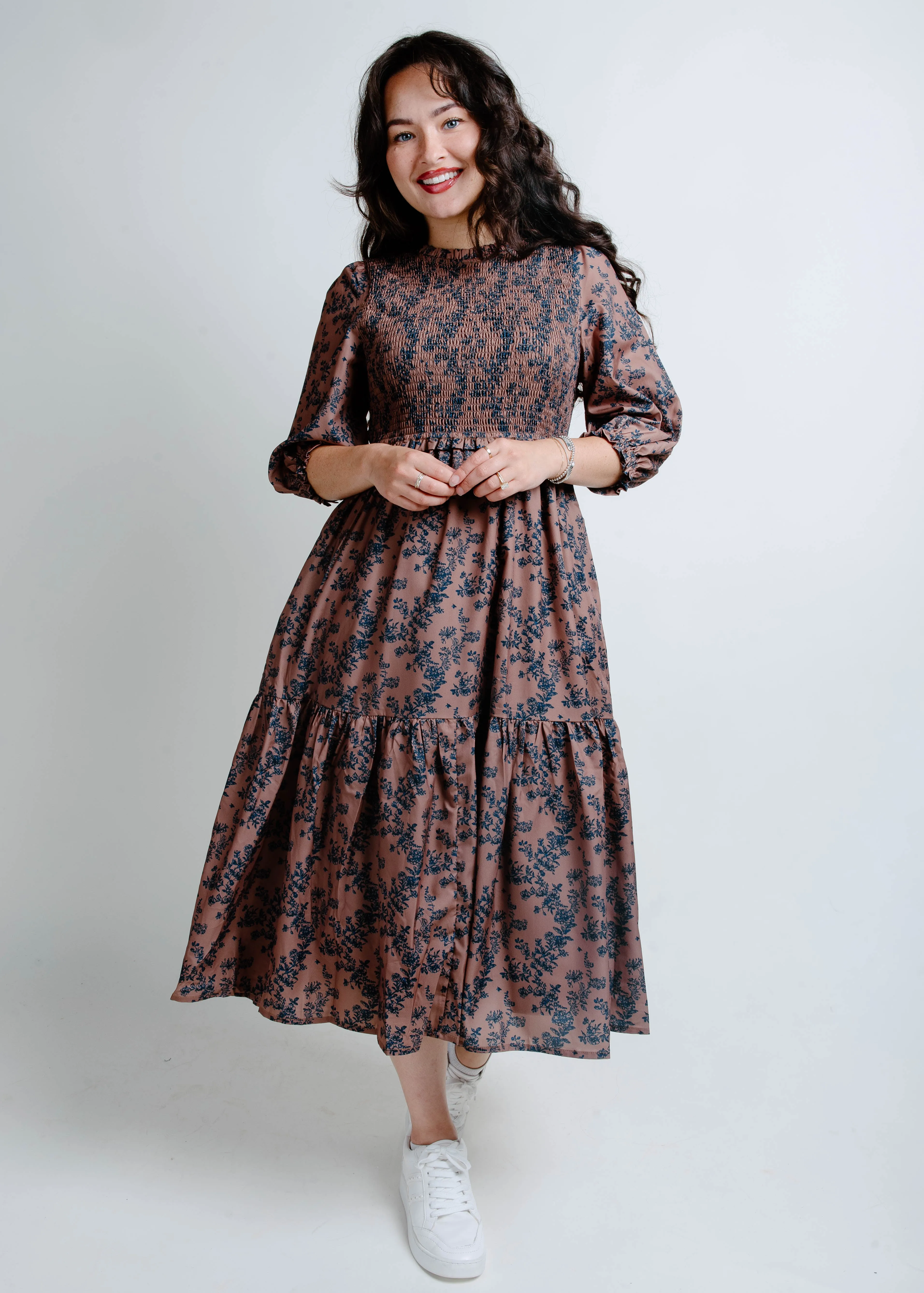 Piper Smocked Floral Midi Dress sold by Vinnie Louise