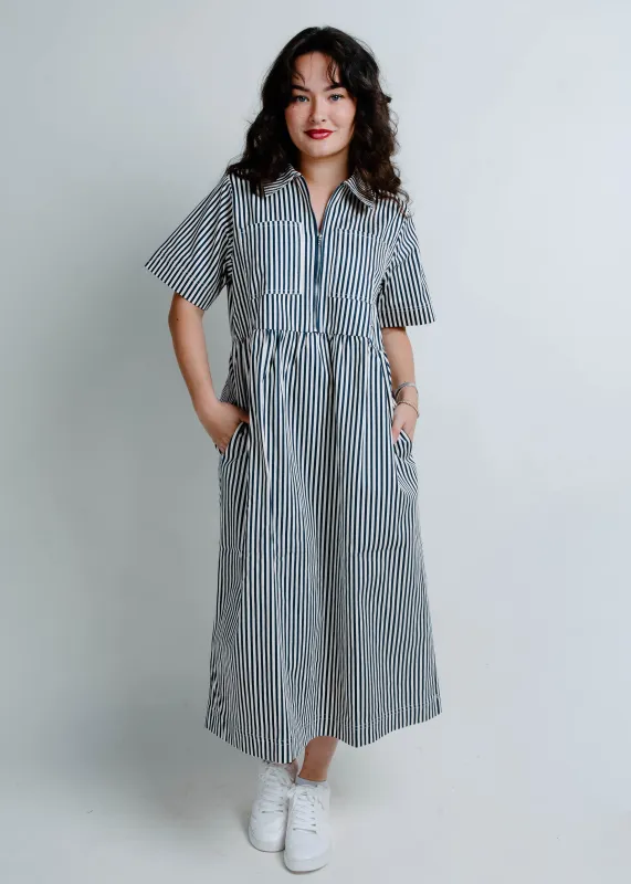 Terry Half Zip Midi Dress- Navy sold by Vinnie Louise