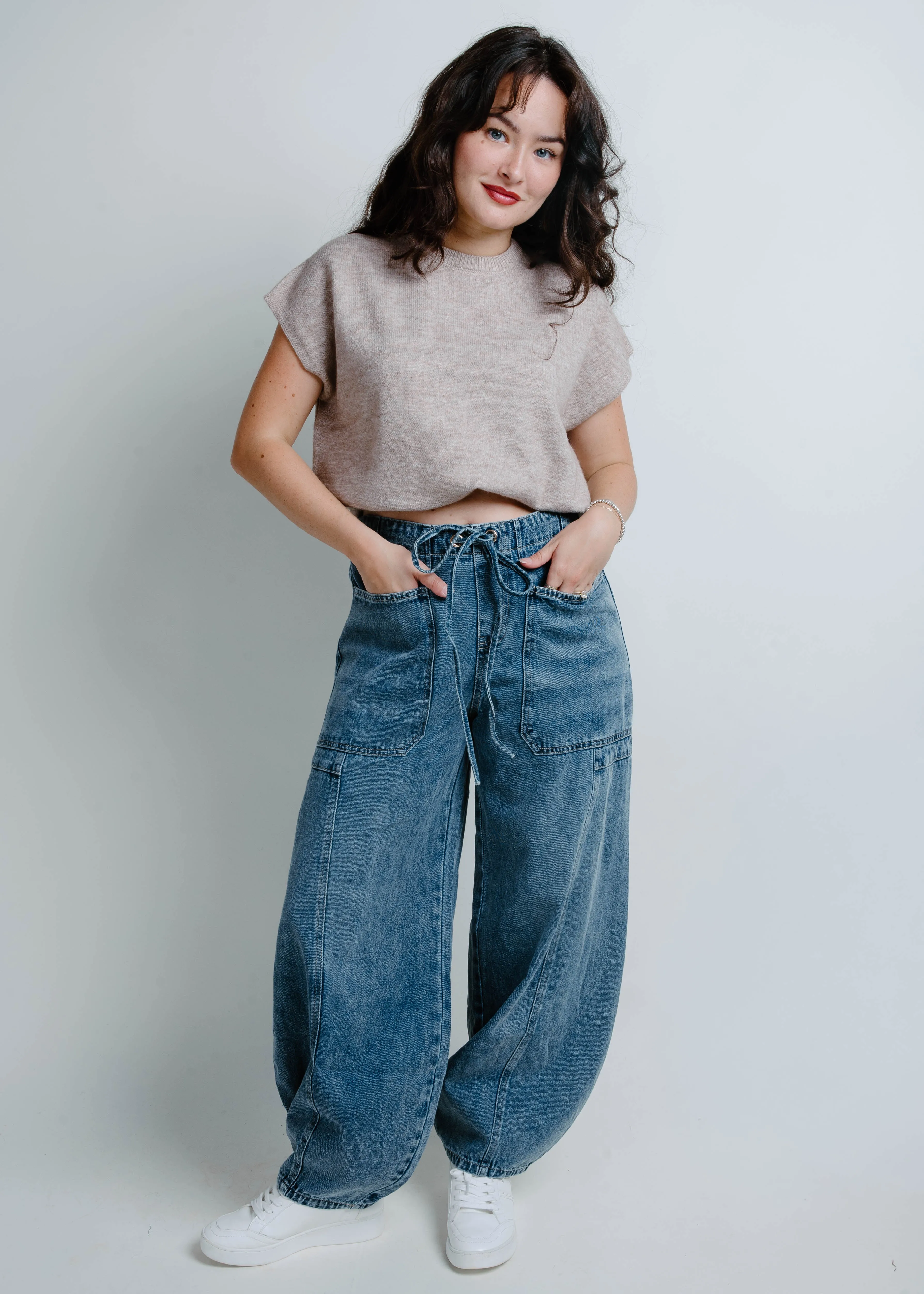 Lainey Mid Rise Barrel Jeans - Medium Wash sold by Vinnie Louise