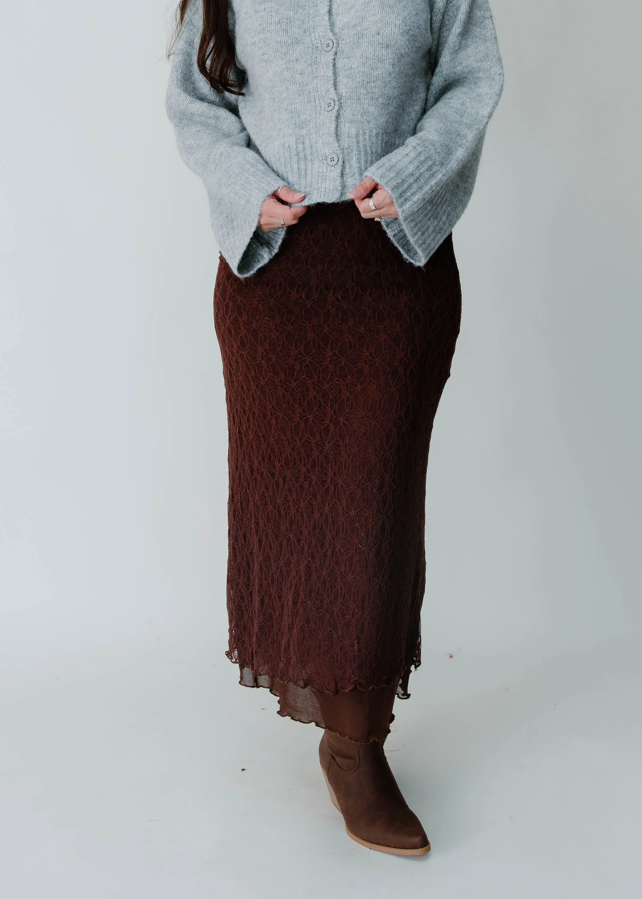 The Arbor Lace Midi Skirt - Chocolate sold by Vinnie Louise product image thumbnail 2