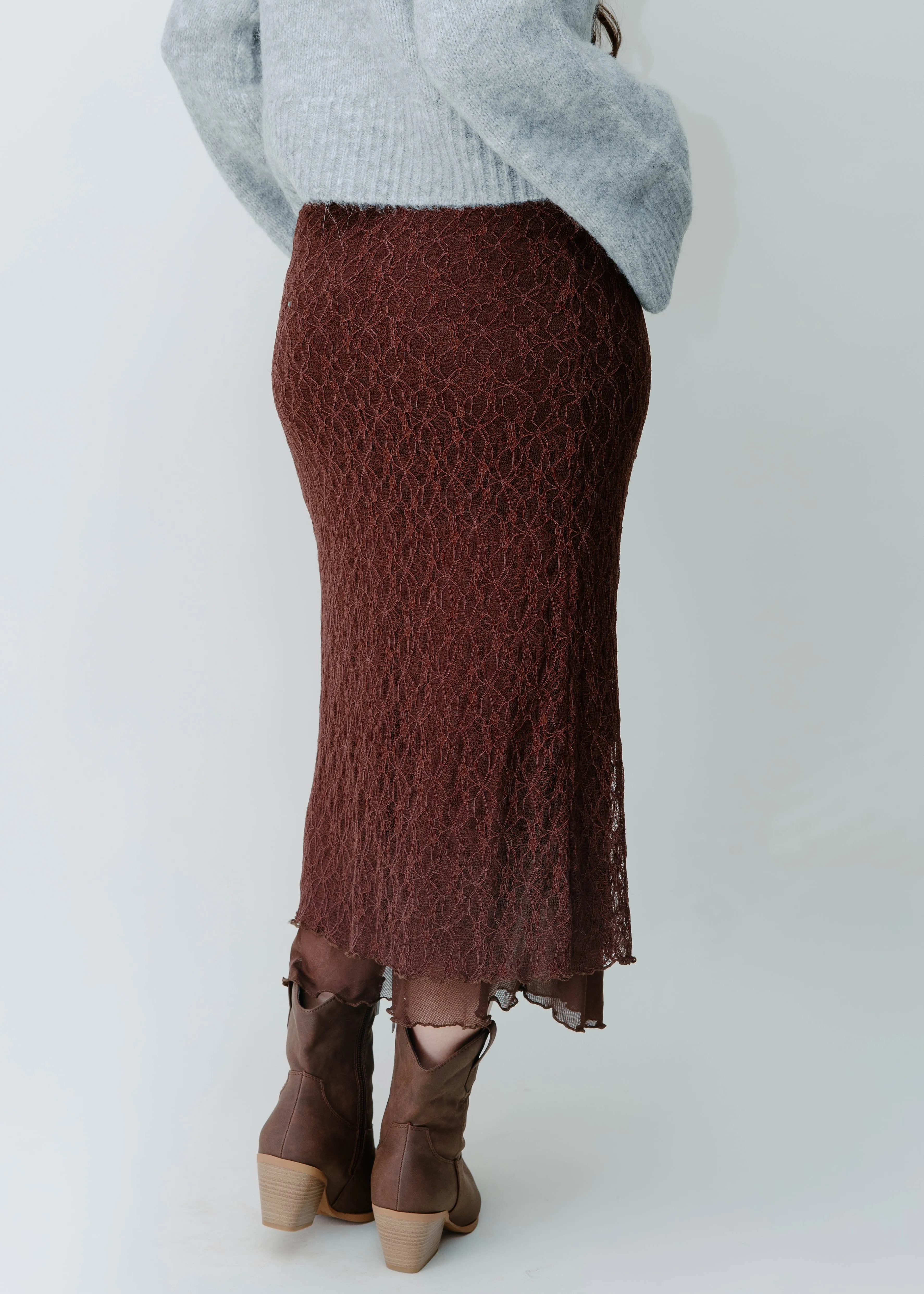 The Arbor Lace Midi Skirt - Chocolate sold by Vinnie Louise product image thumbnail 3