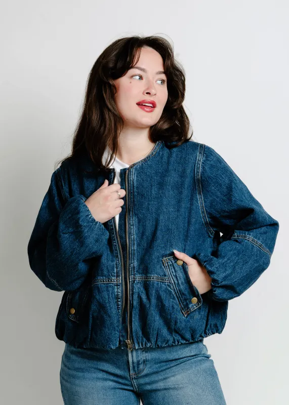 The Liv Denim Bomber Jacket sold by Vinnie Louise