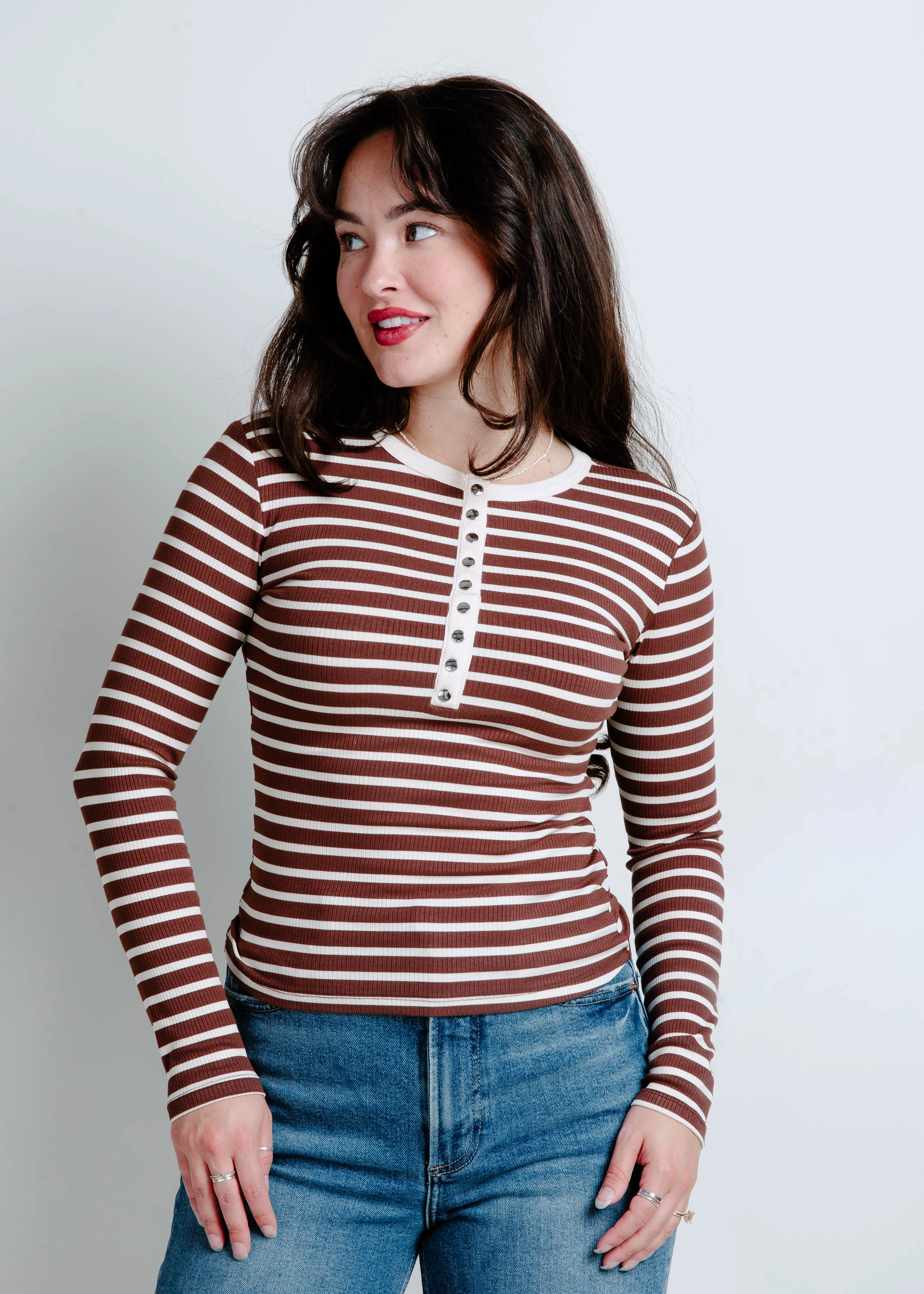 The Alison Striped Henley Top sold by Vinnie Louise