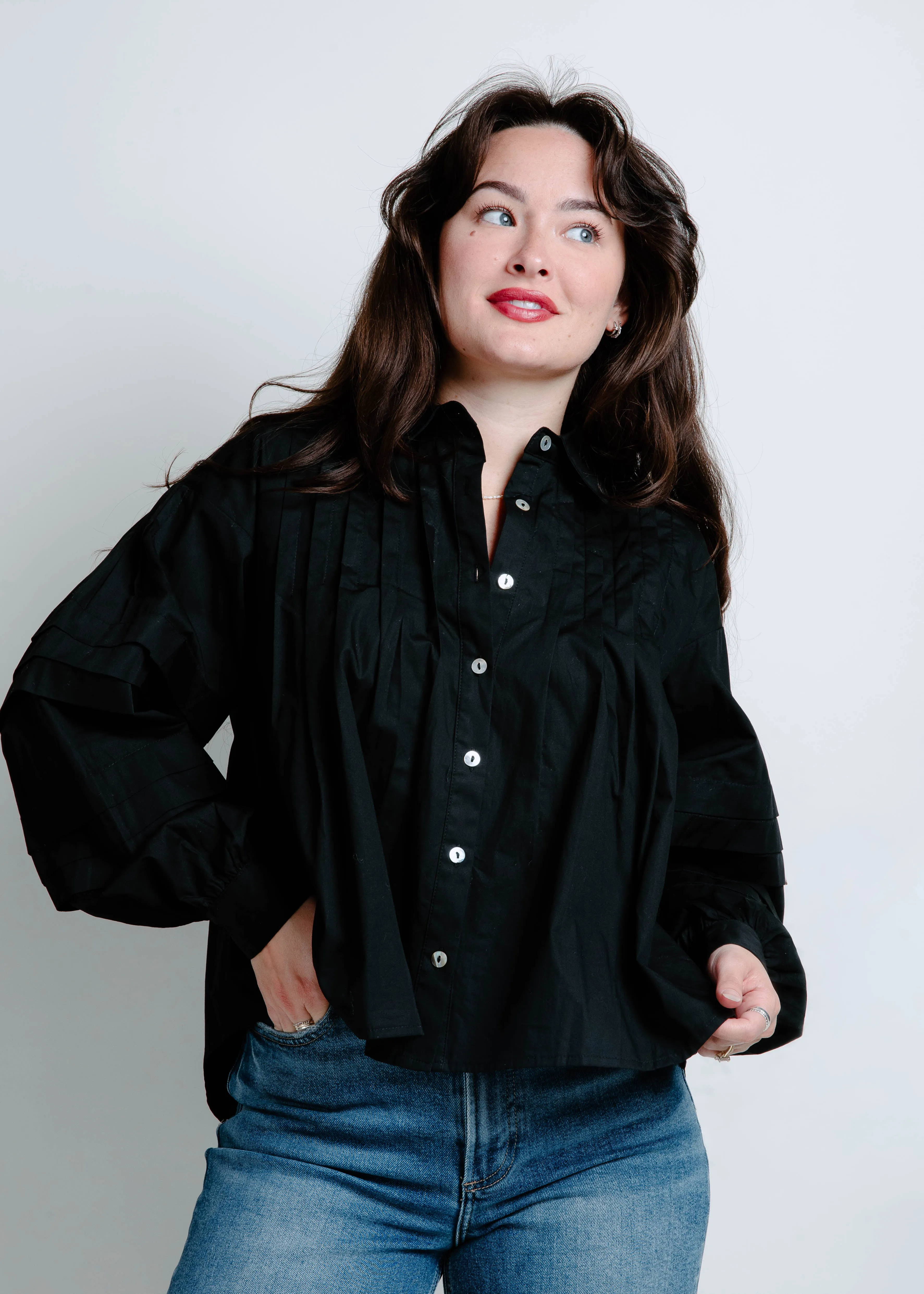 Rosie Button Down Top - Black sold by Vinnie Louise