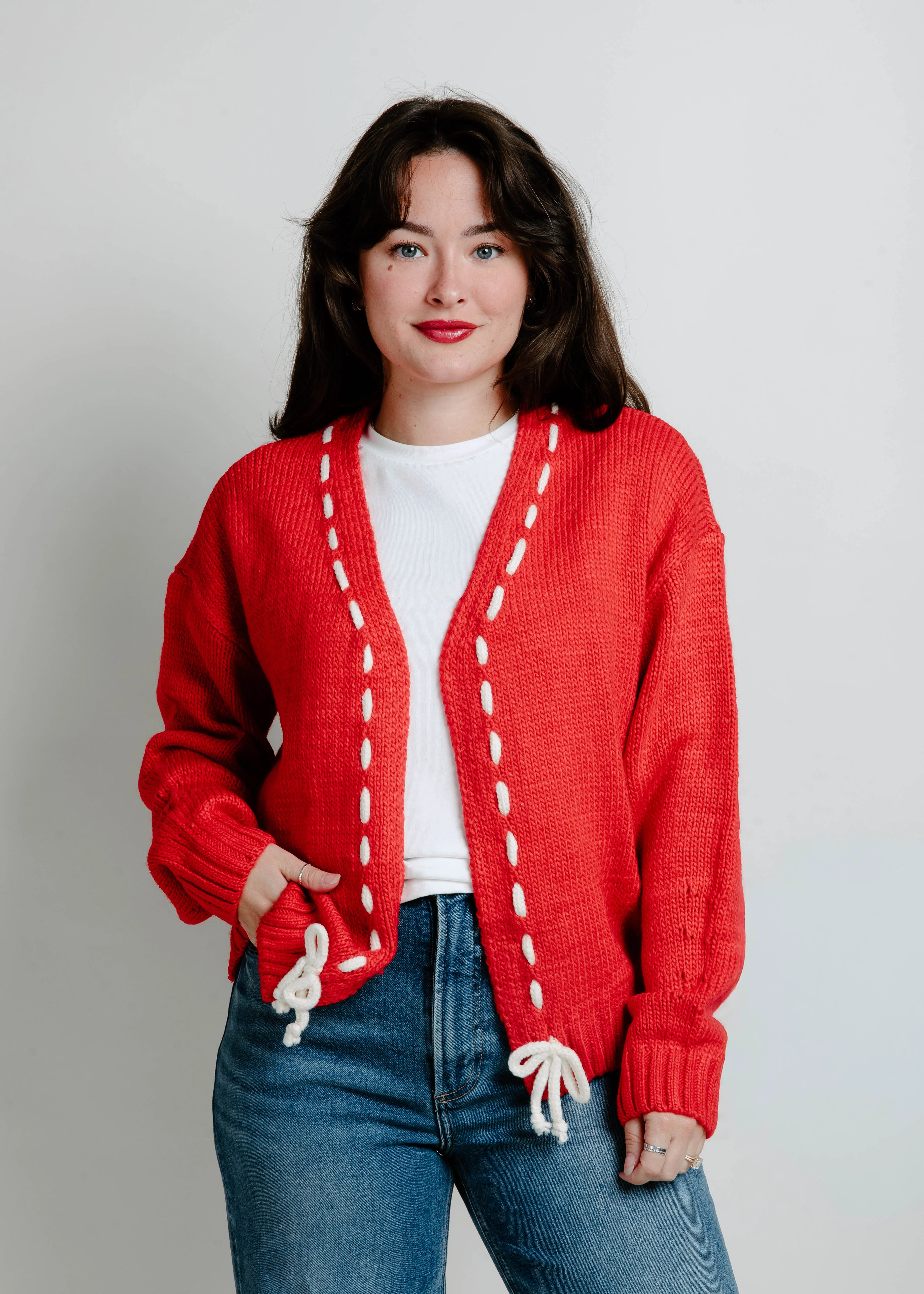 Martie Open Front Cardigan - Red sold by Vinnie Louise