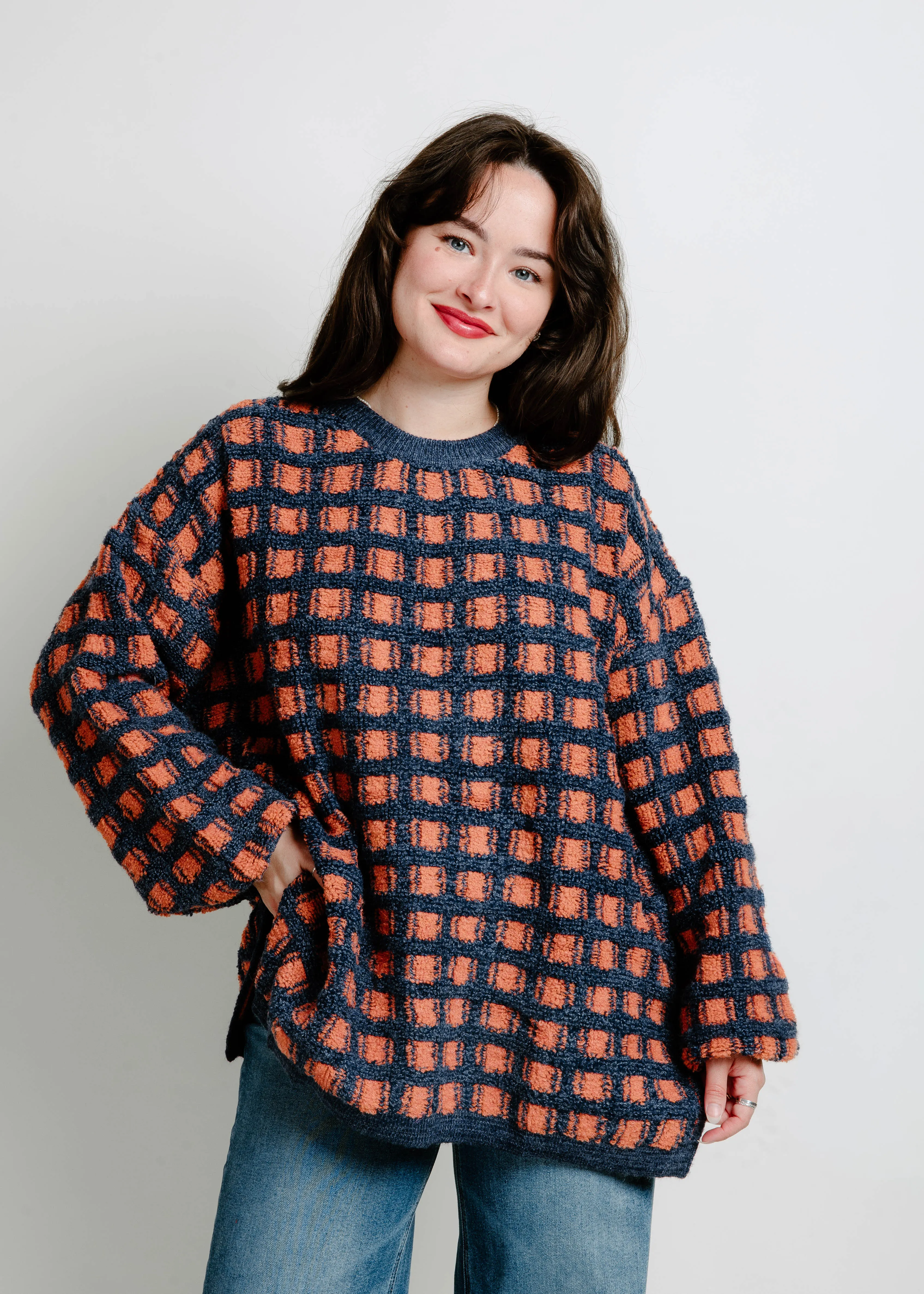 Jonah Checkered Sweater - Navy sold by Vinnie Louise