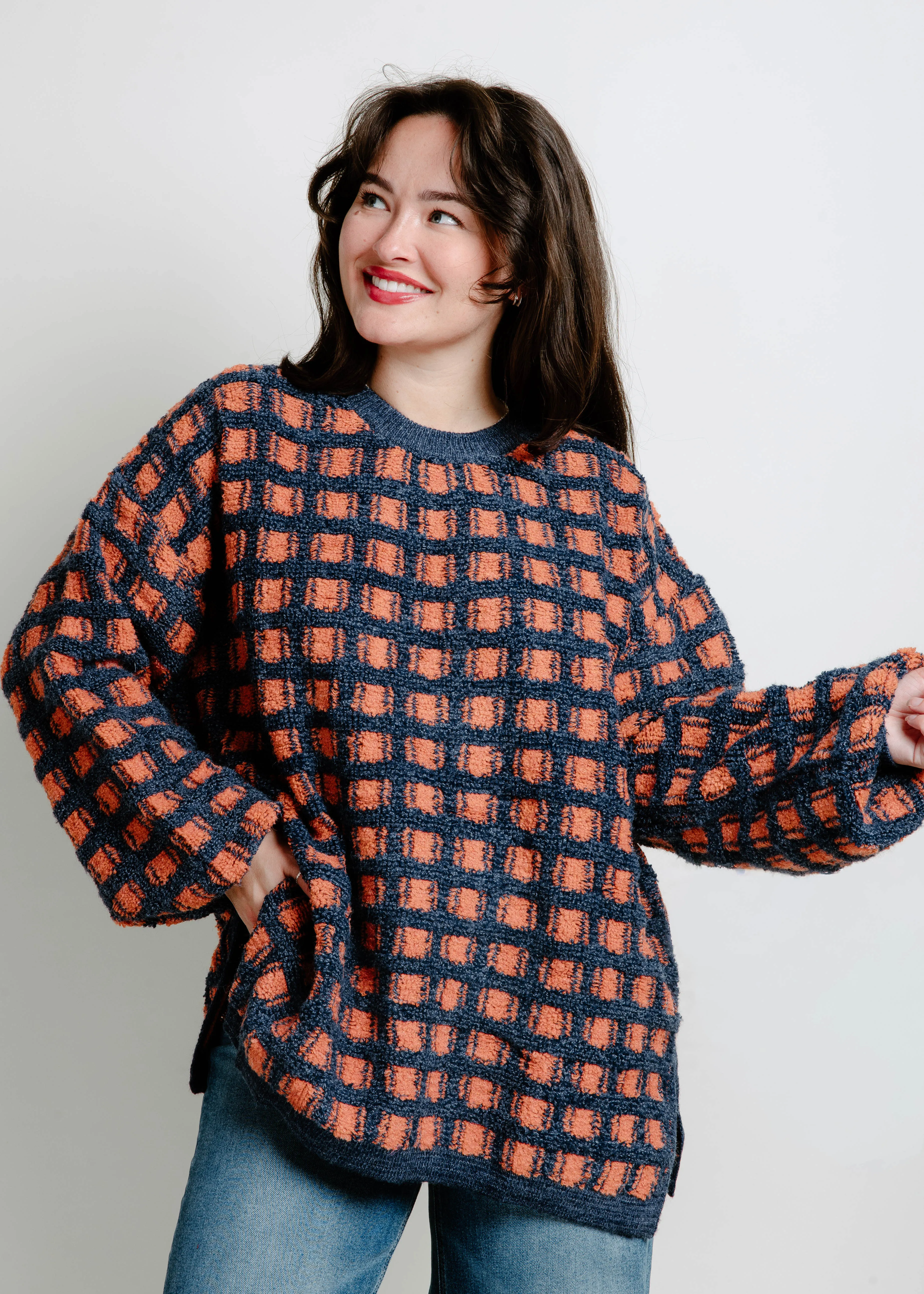 Jonah Checkered Sweater - Navy sold by Vinnie Louise product image thumbnail 2