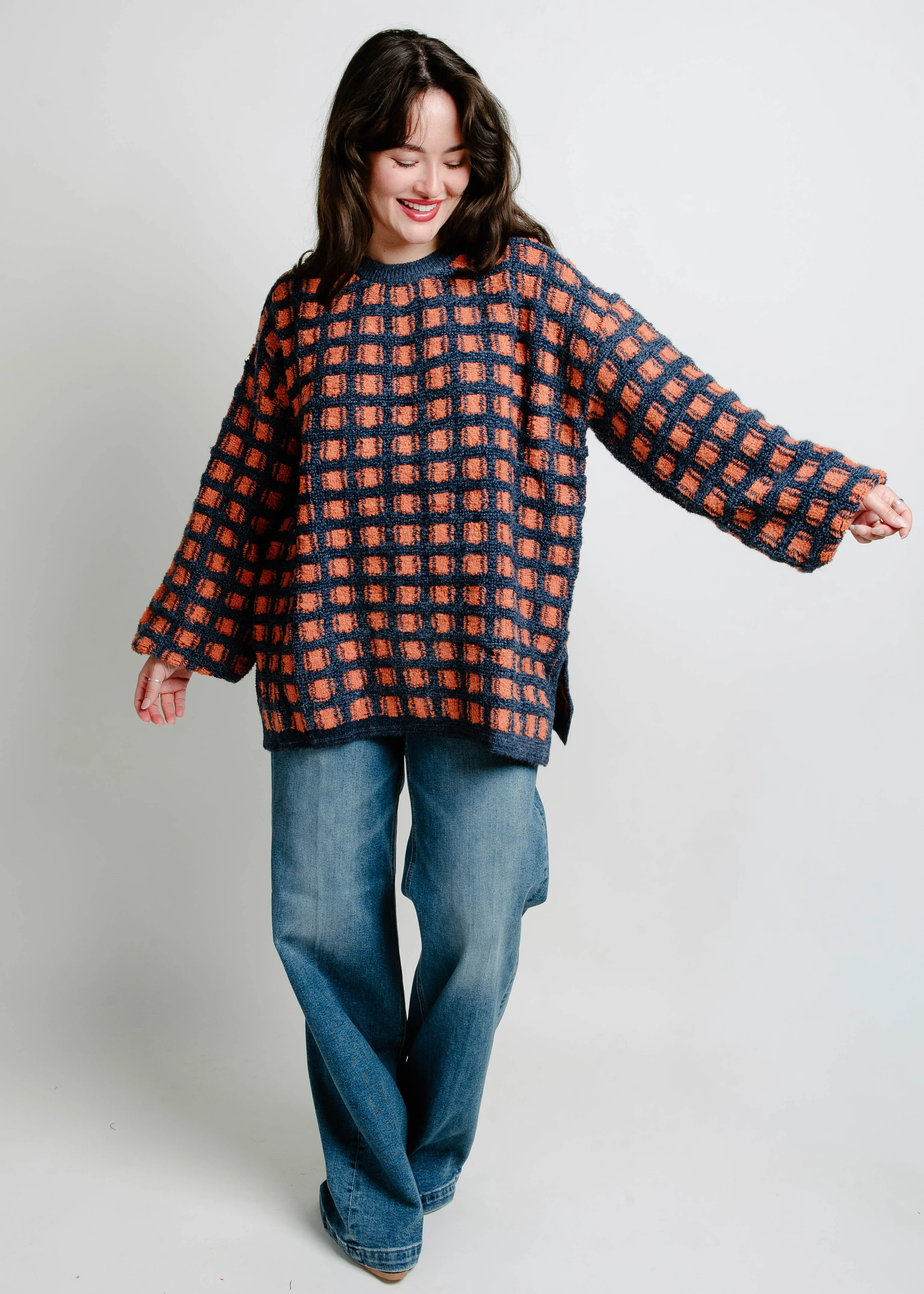 Jonah Checkered Sweater - Navy sold by Vinnie Louise product image thumbnail 3