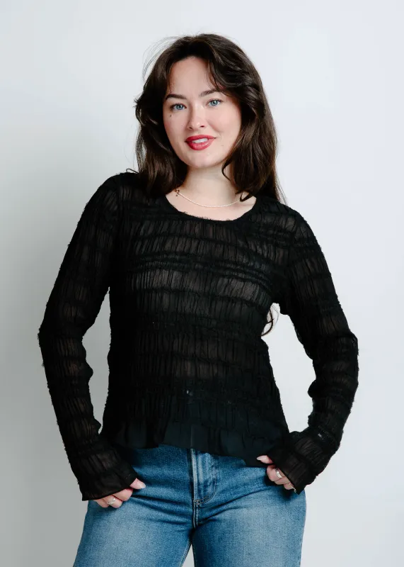 Long Nights Sheer Smocked Top - Black sold by Vinnie Louise