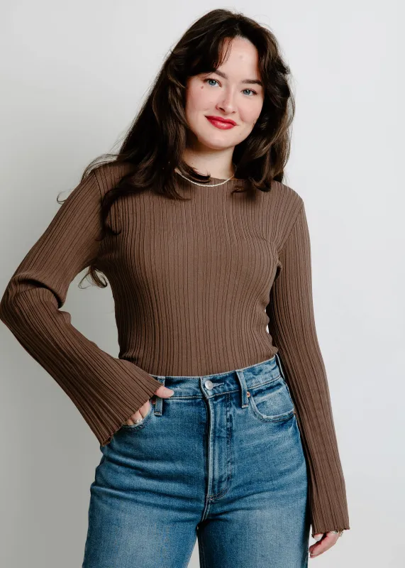 Mary Ribbed Knit Top - Chocolate sold by Vinnie Louise