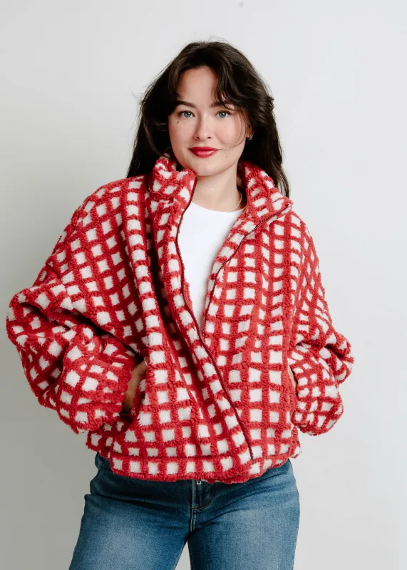 Danni Sherpa Jacket - Red sold by Vinnie Louise