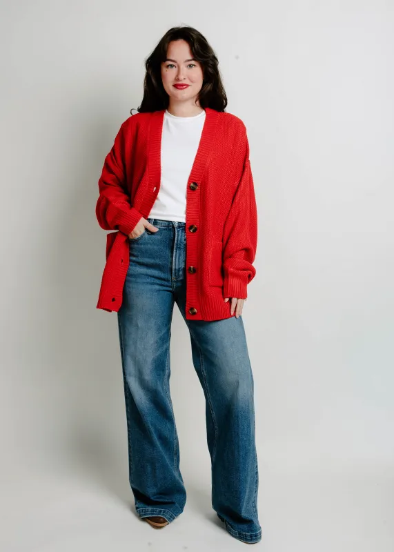 All The Charm Oversized Cardigan - Red made by HYFVE