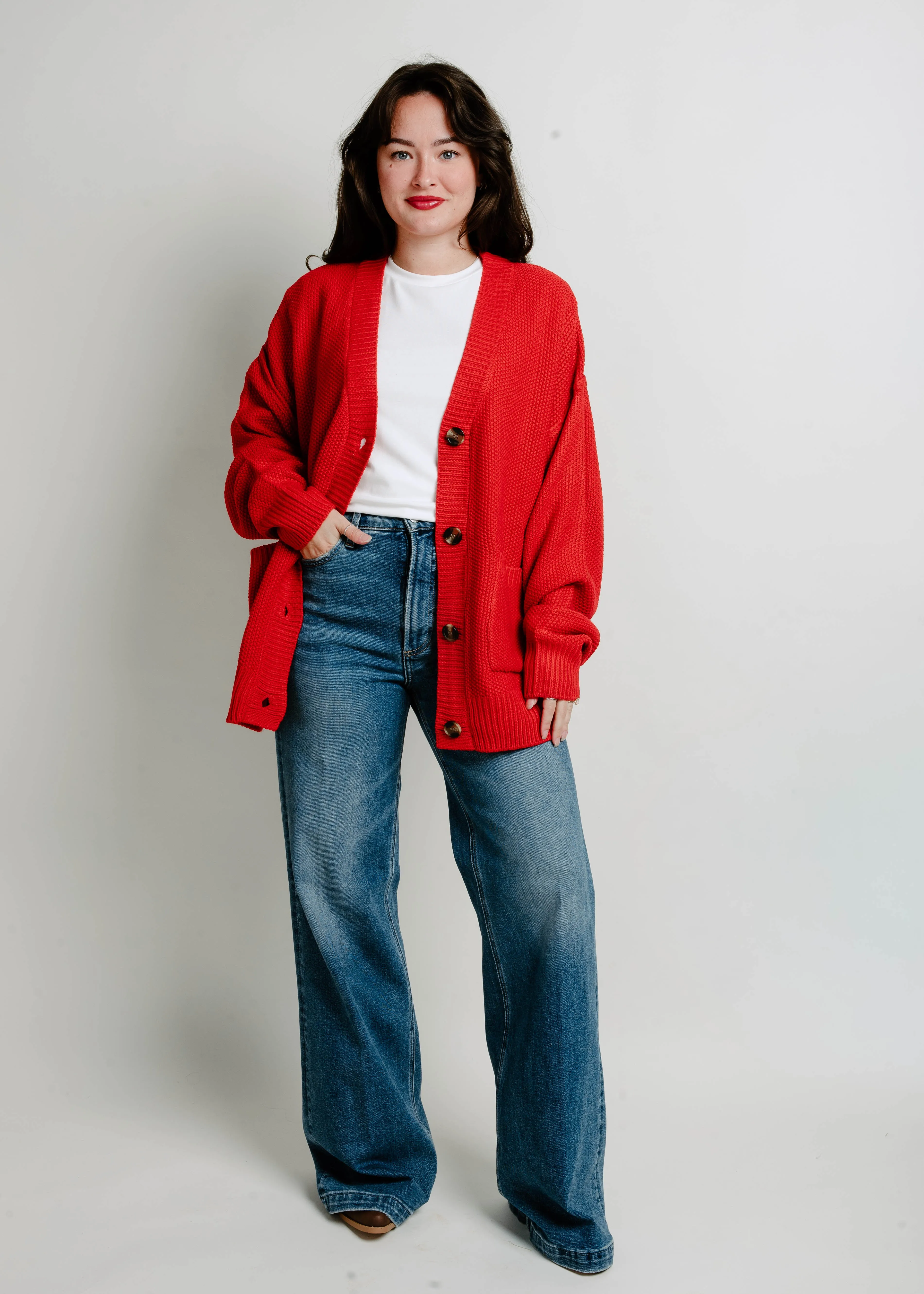 All The Charm Oversized Cardigan - Red sold by Vinnie Louise