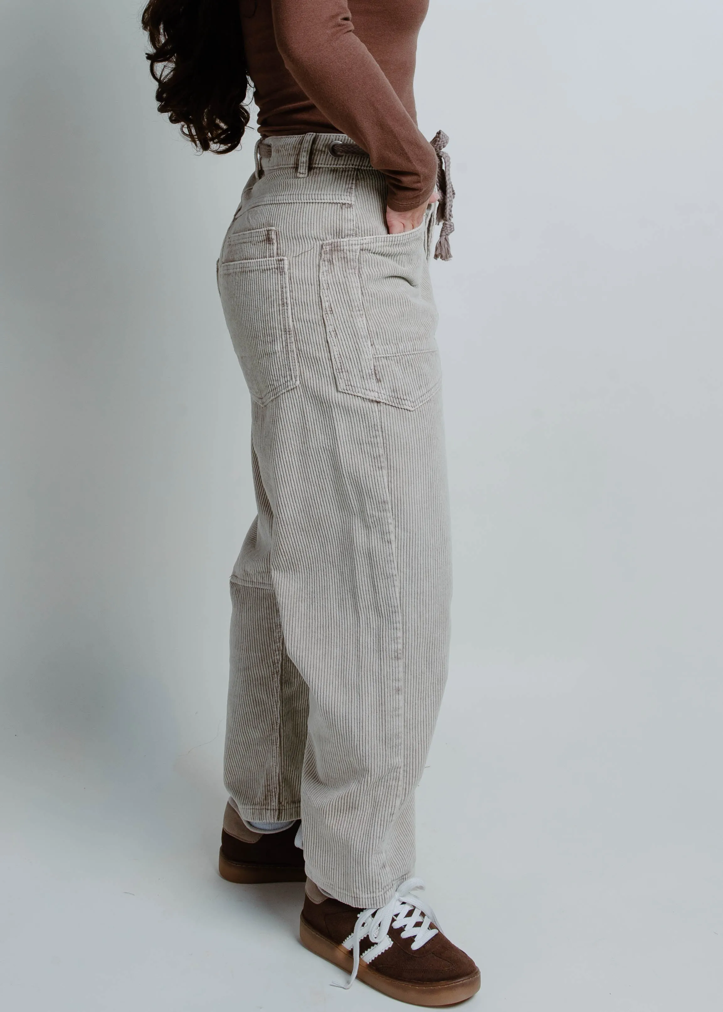 Running Out Corduroy Barrel Pants - Dove sold by Vinnie Louise product image thumbnail 3