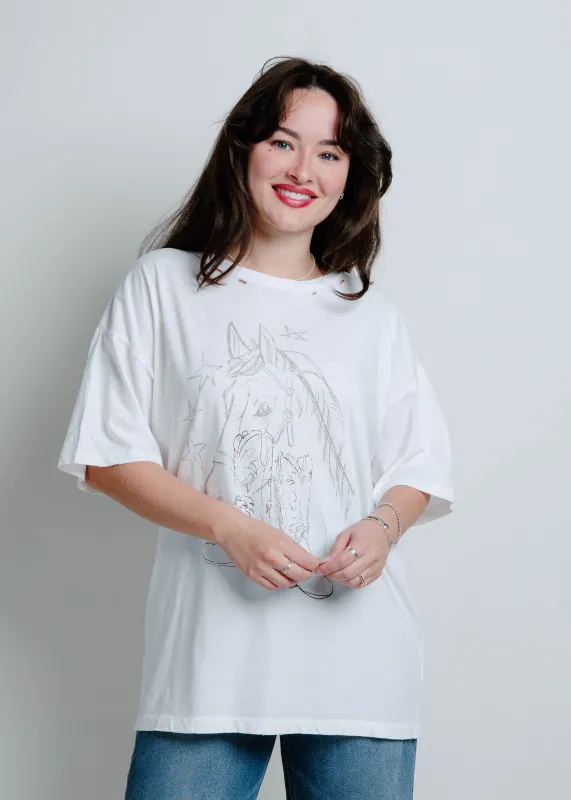 Sketched Horse Oversized Graphic Tee sold by Vinnie Louise