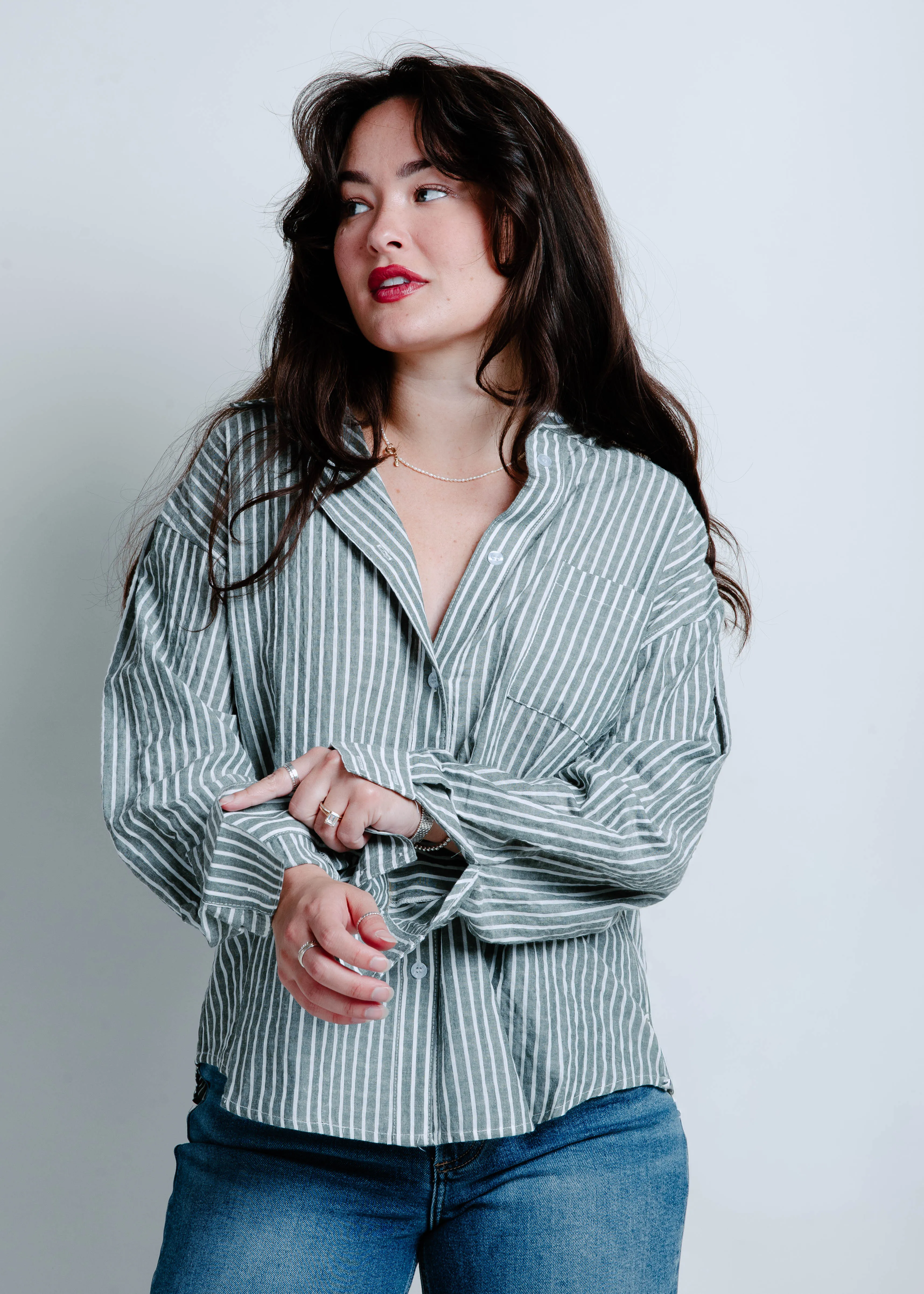 The Ally Button Up Top - Green sold by Vinnie Louise product image thumbnail 3