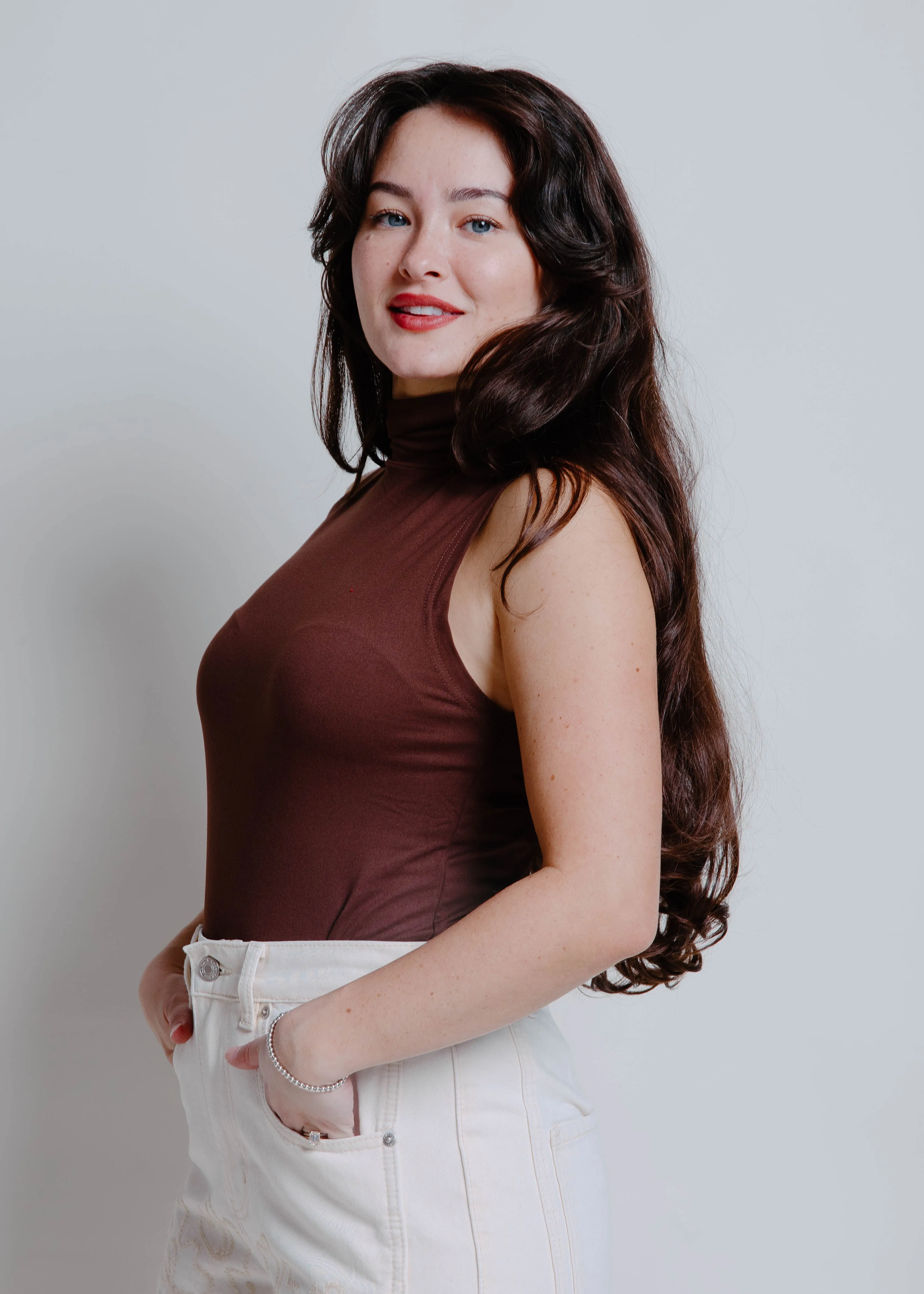 The Alaya Turtleneck Sleeveless Top - Chocolate sold by Vinnie Louise product image thumbnail 3