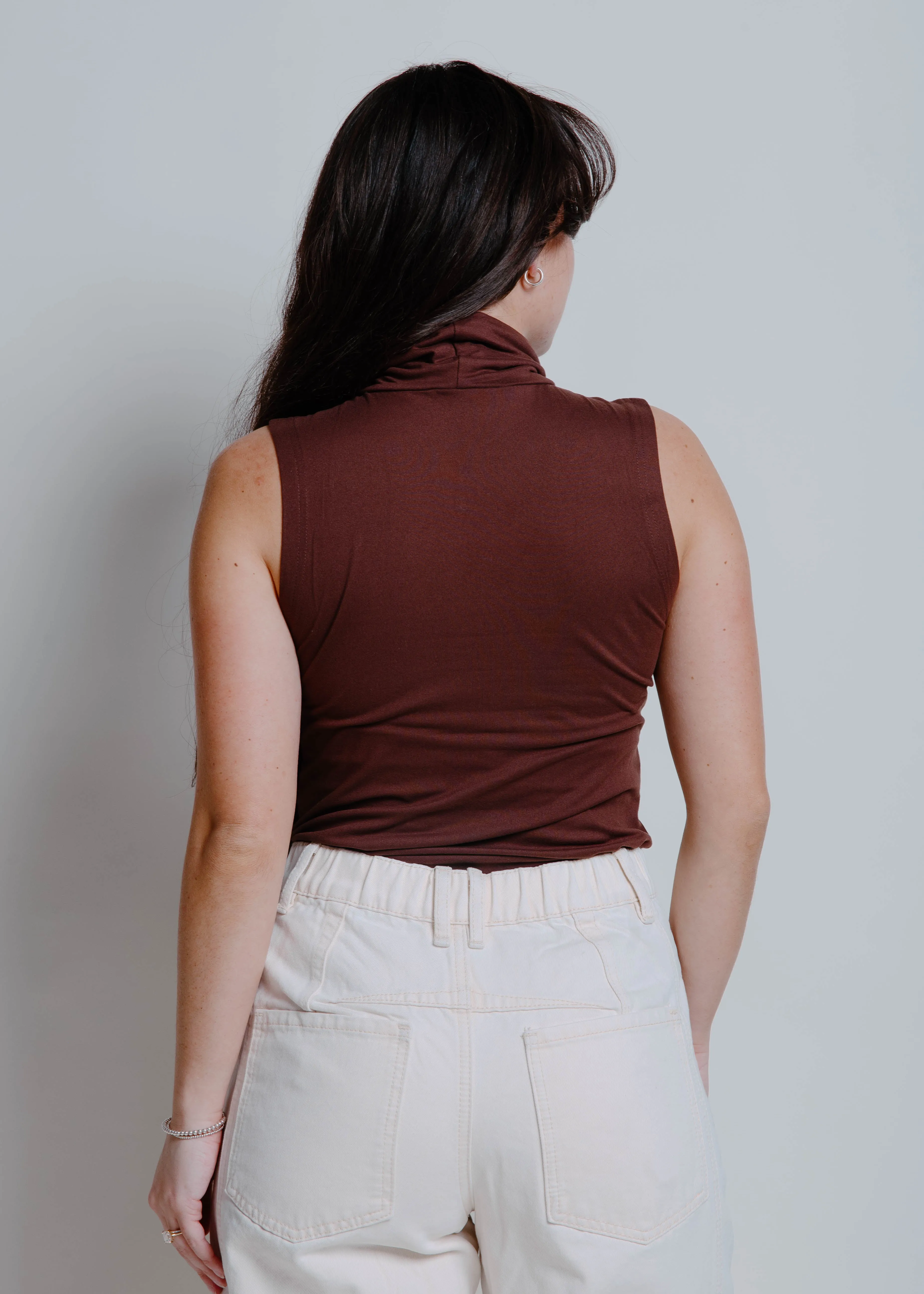 The Alaya Turtleneck Sleeveless Top - Chocolate sold by Vinnie Louise product image thumbnail 4