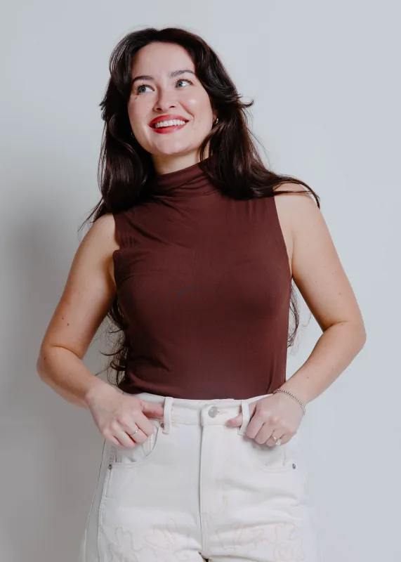 The Alaya Turtleneck Sleeveless Top - Chocolate sold by Vinnie Louise