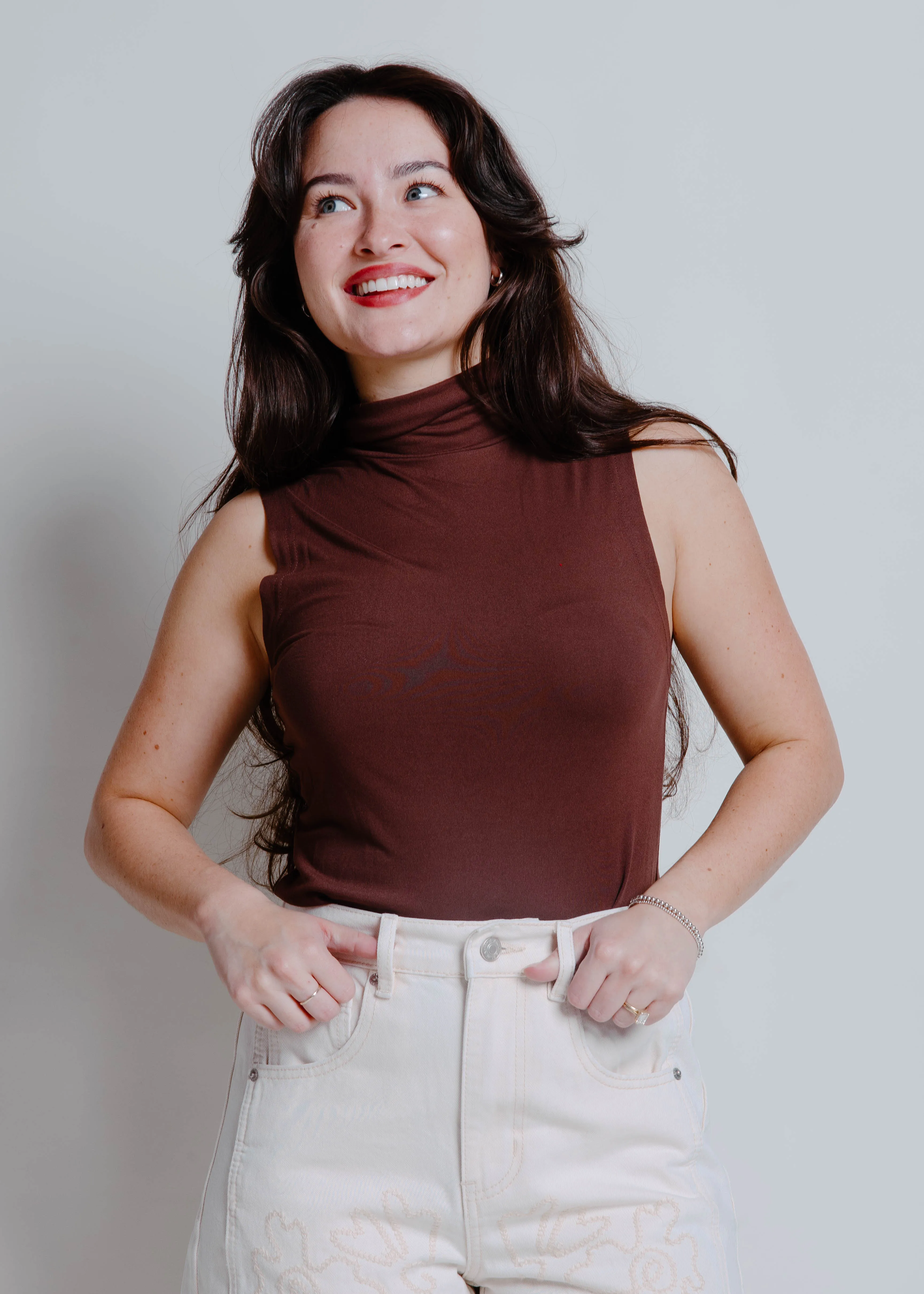 The Alaya Turtleneck Sleeveless Top - Chocolate sold by Vinnie Louise