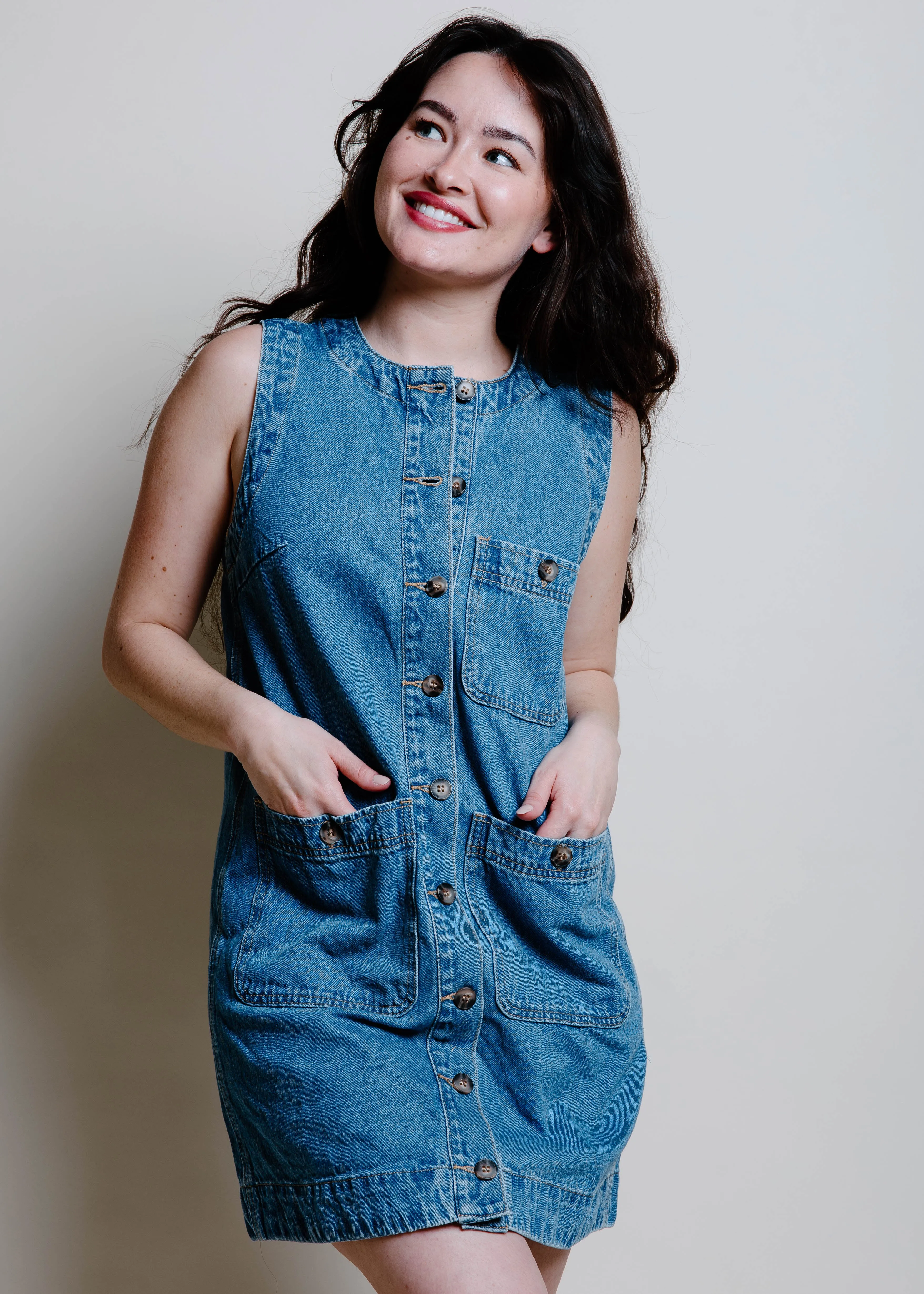 The Charlotte Denim Mini Dress sold by Vinnie Louise