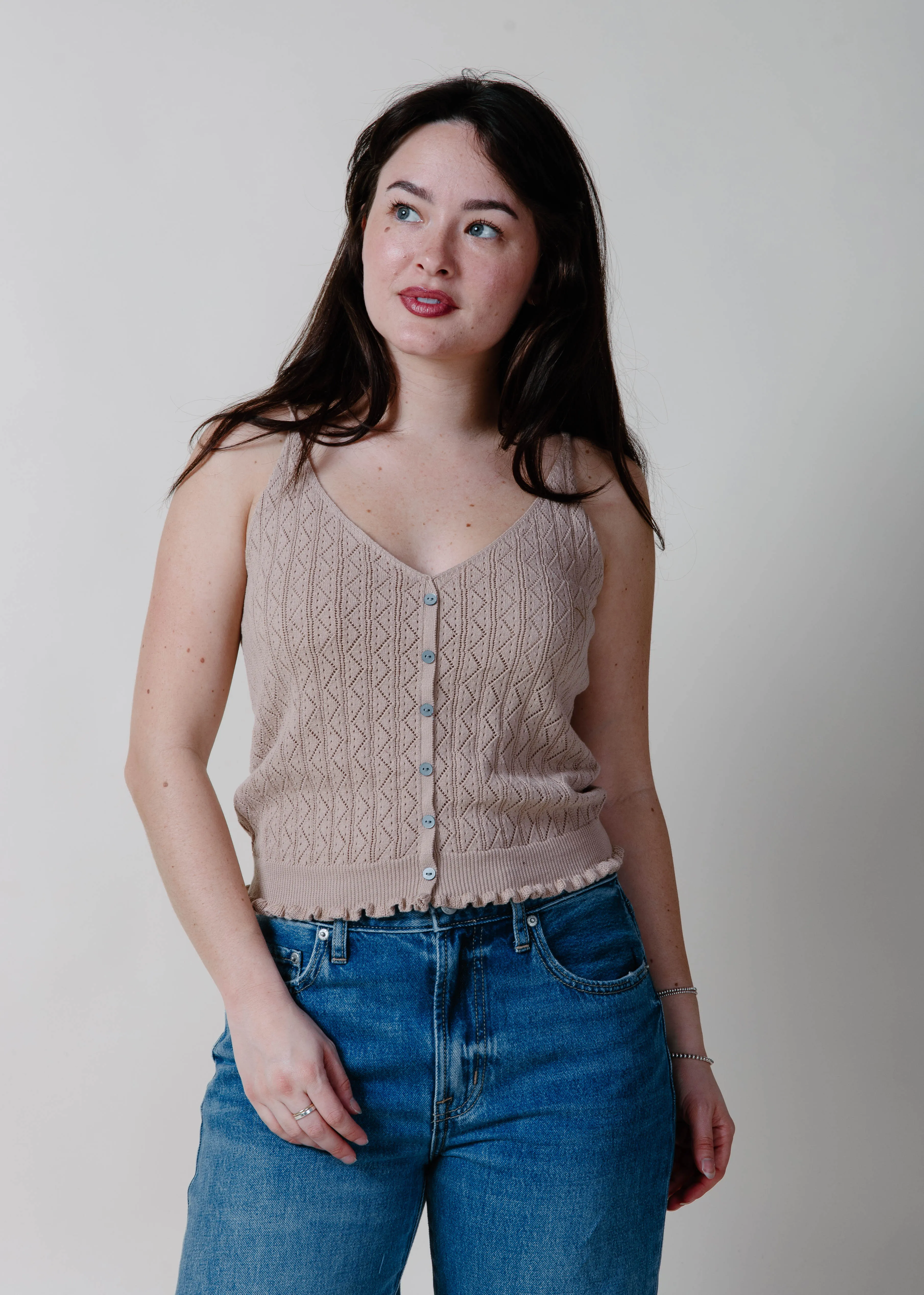 Jules Pointelle Knit Cami - Brown sold by Vinnie Louise