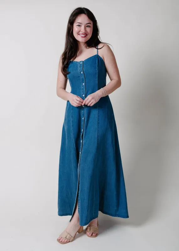 The Ella Denim Midi Dress made by mioumuse