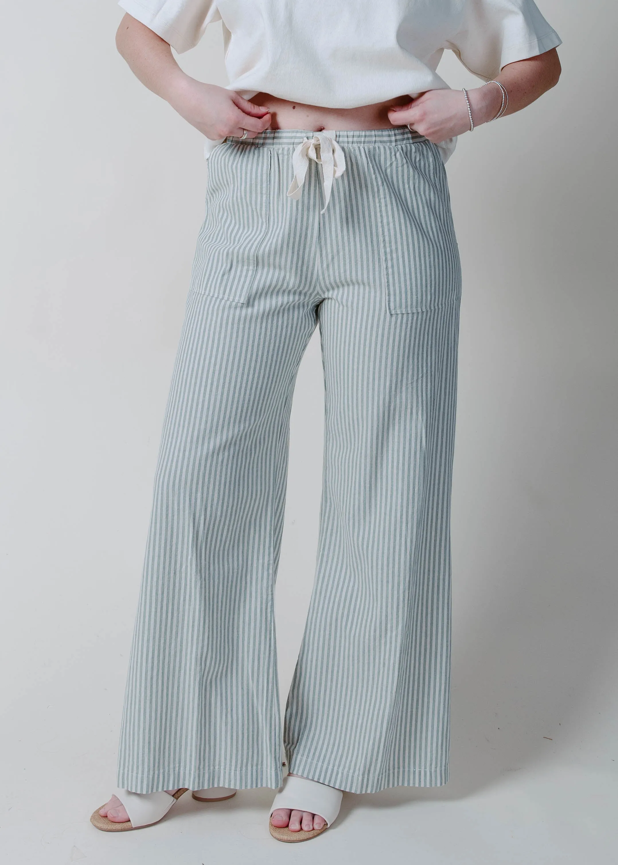 Tidepool Striped Linen Pants - Sage sold by Vinnie Louise