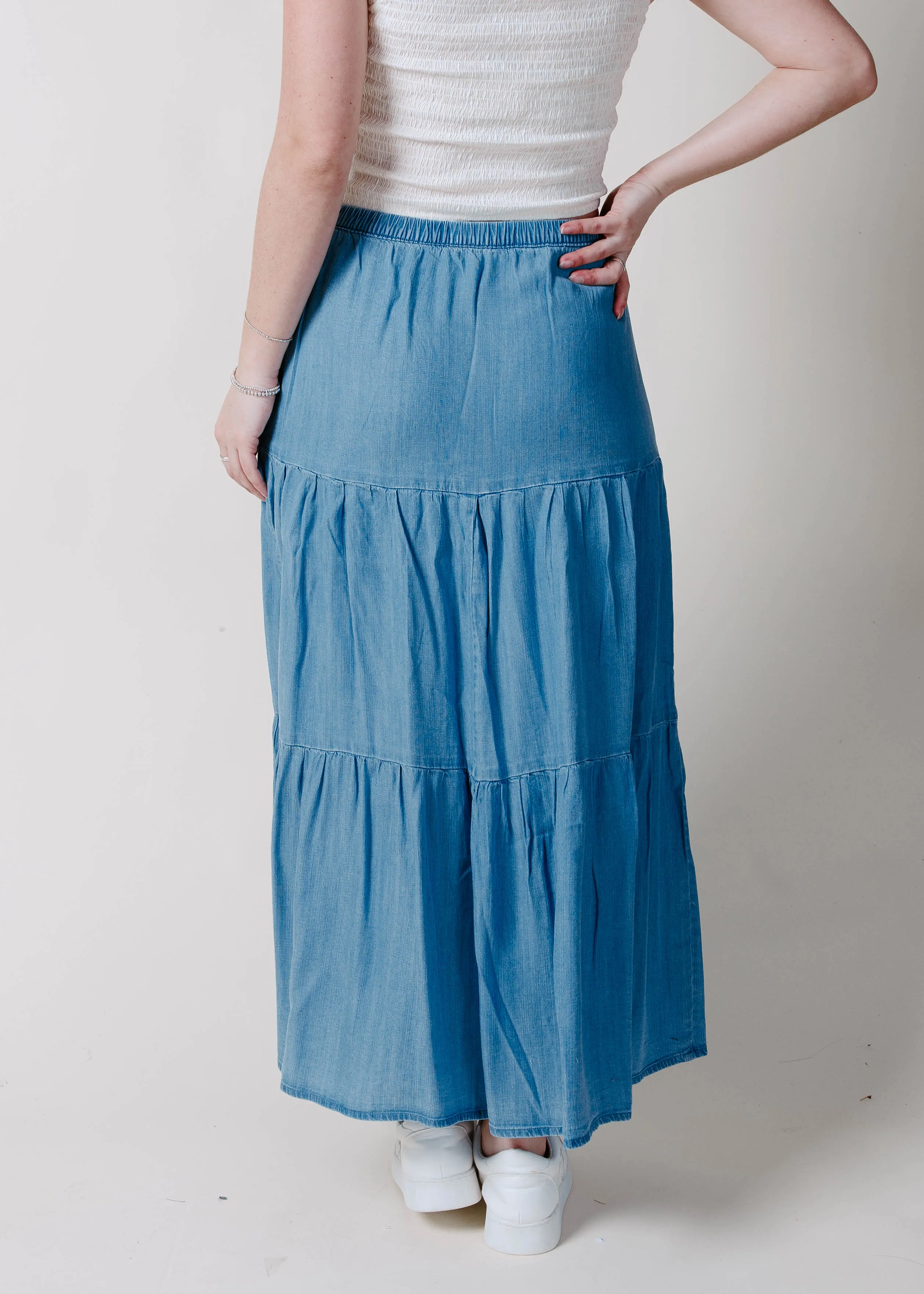 The Golden Coast Denim Maxi Skirt sold by Vinnie Louise product image thumbnail 4