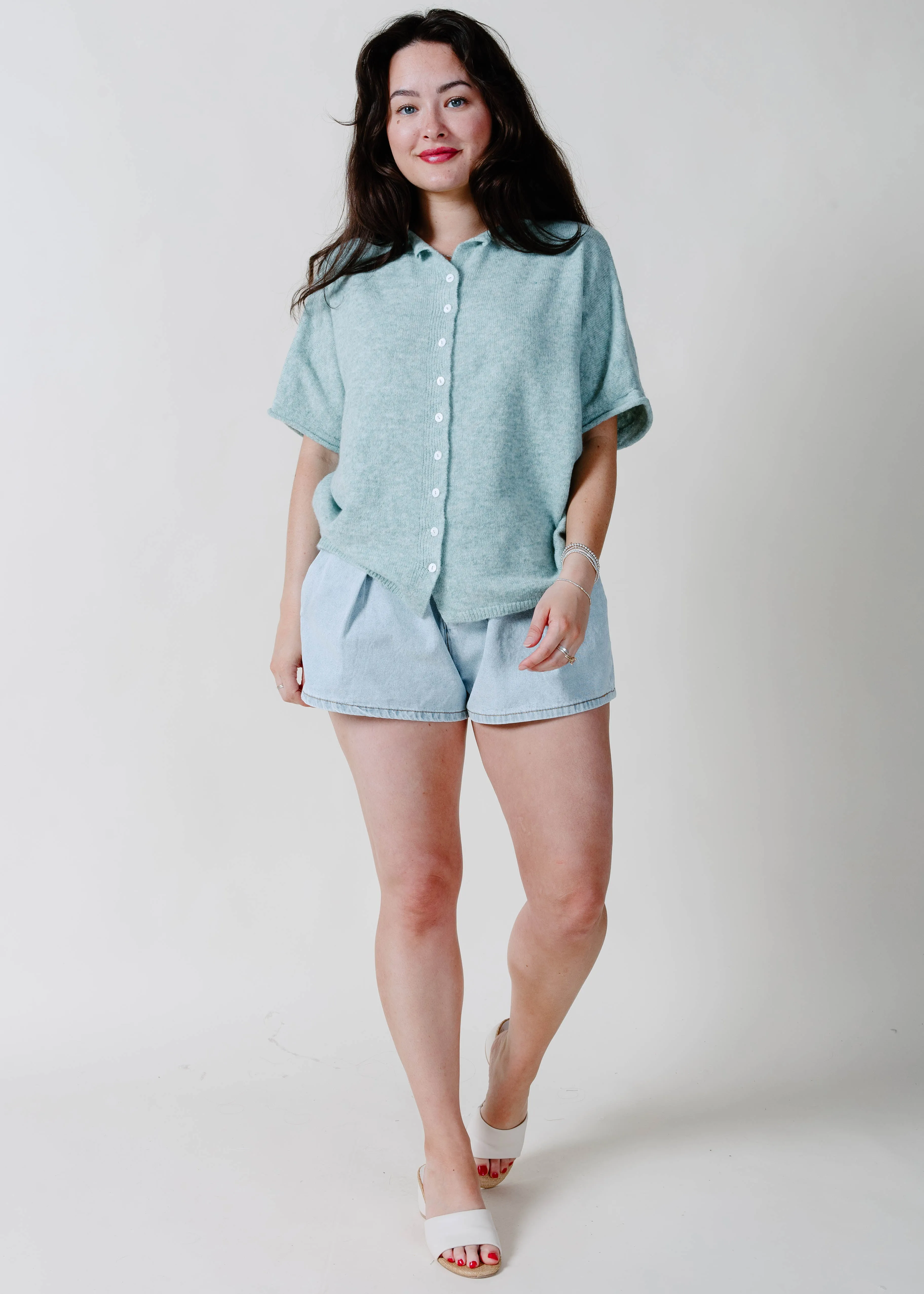 The Kaleigh Short Sleeve Cardigan - Teal sold by Vinnie Louise