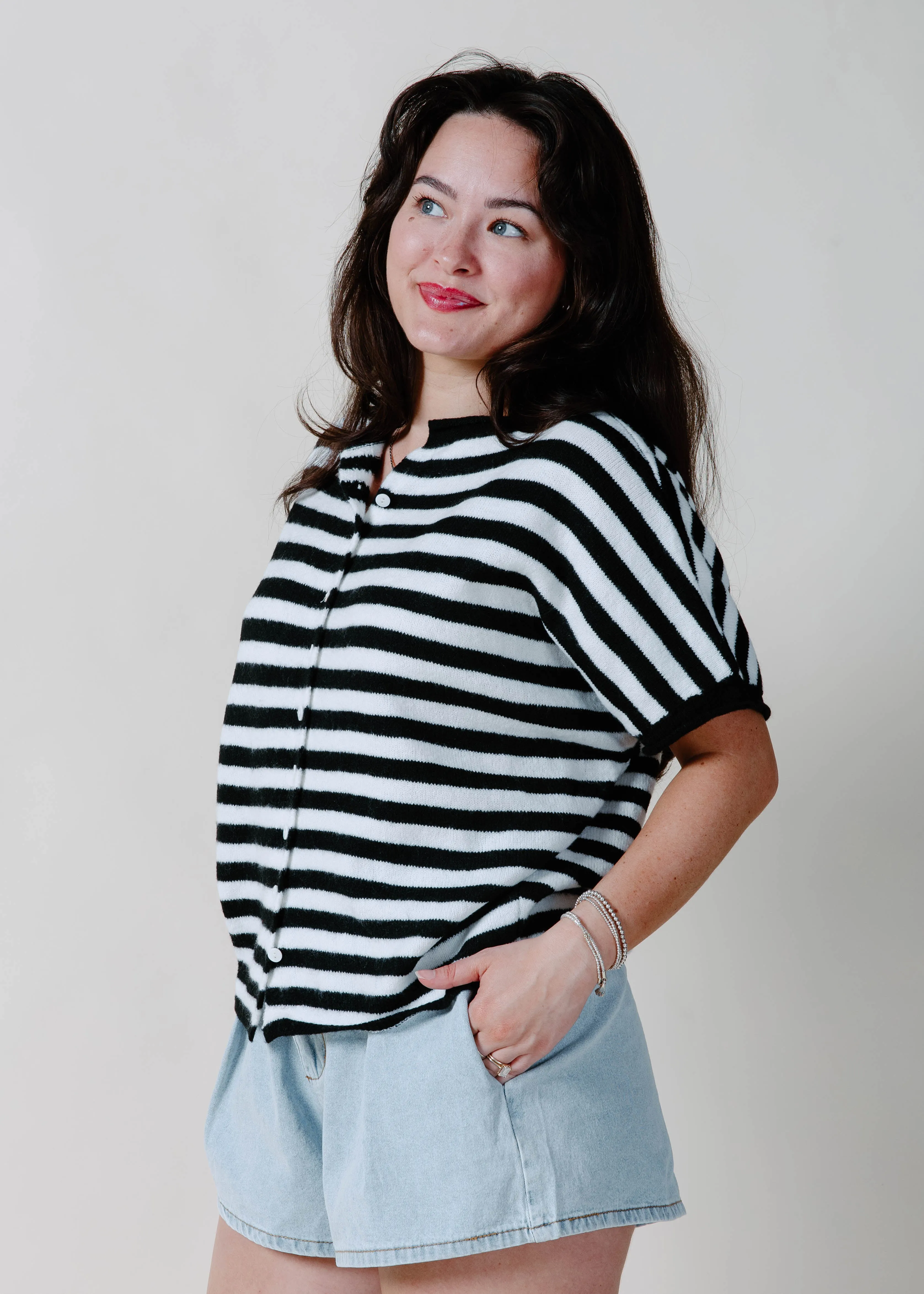 The Kaleigh Short Sleeve Cardigan - Black & White sold by Vinnie Louise product image thumbnail 2