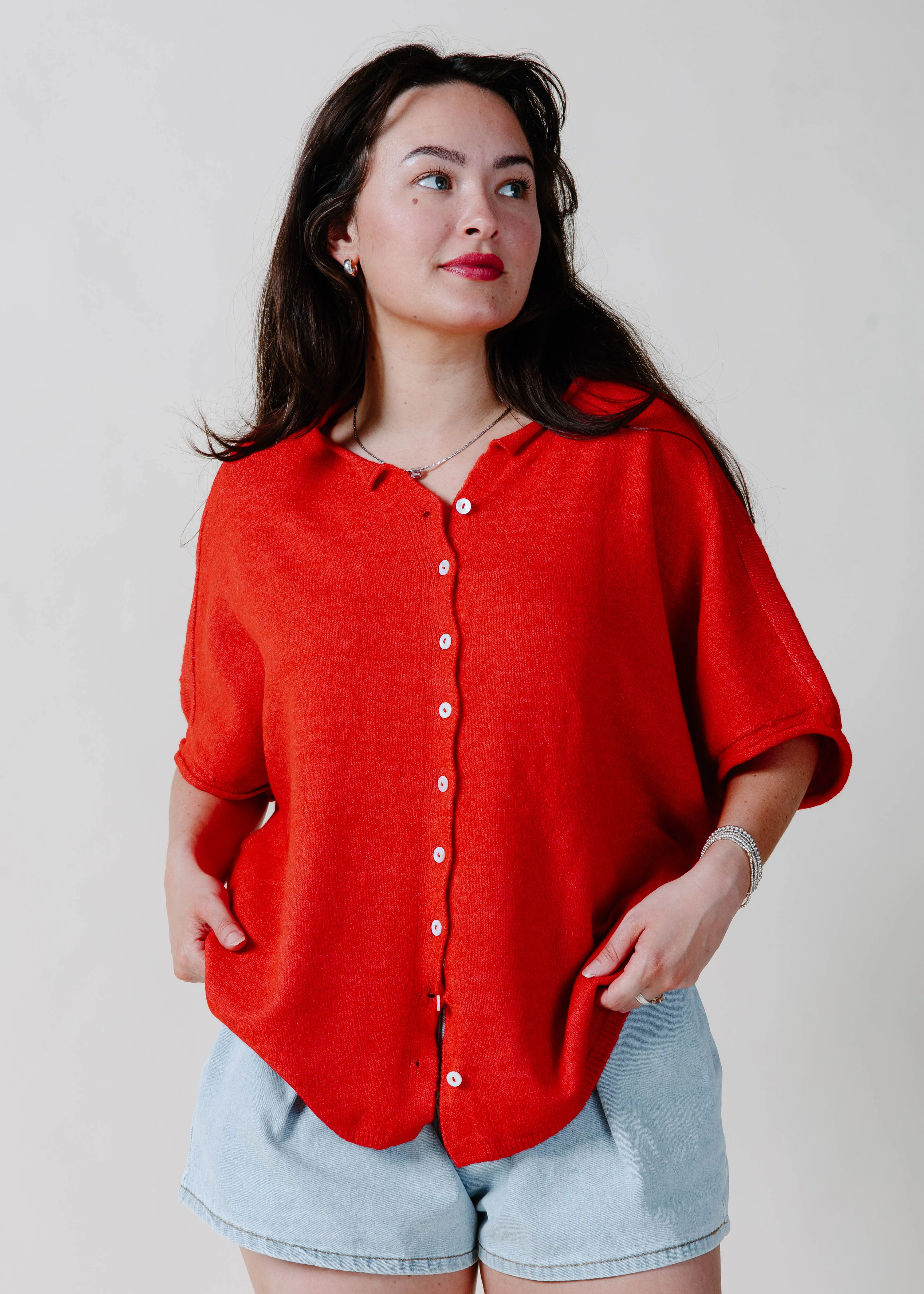 The Kaleigh Short Sleeve Cardigan - Red sold by Vinnie Louise product image thumbnail 2
