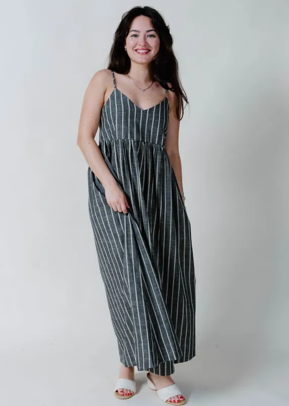 Maria Striped Maxi Dress - Charcoal made by Vinnie Louise