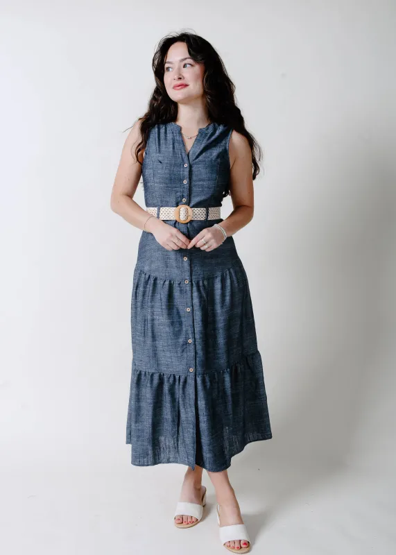 The Kylie Belted Midi Dress - Navy made by Blu Pepper