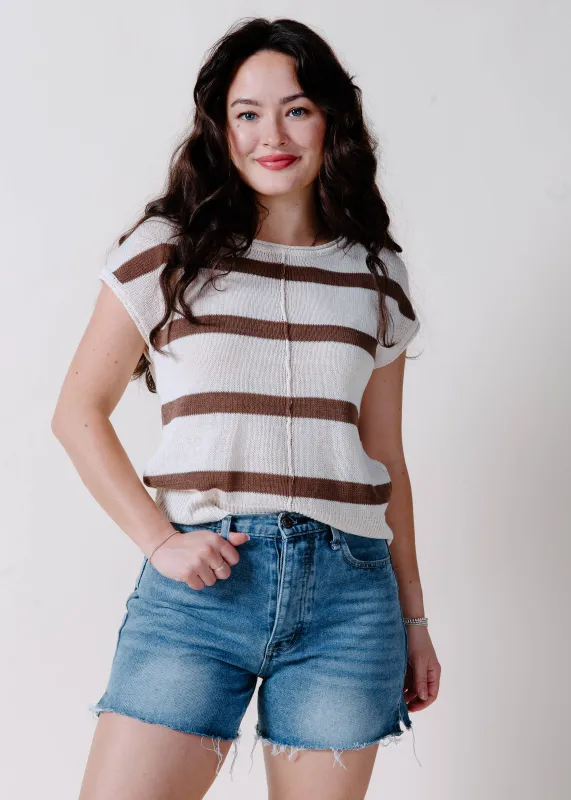 The Alex Striped Top - Oatmeal made by Blu Pepper