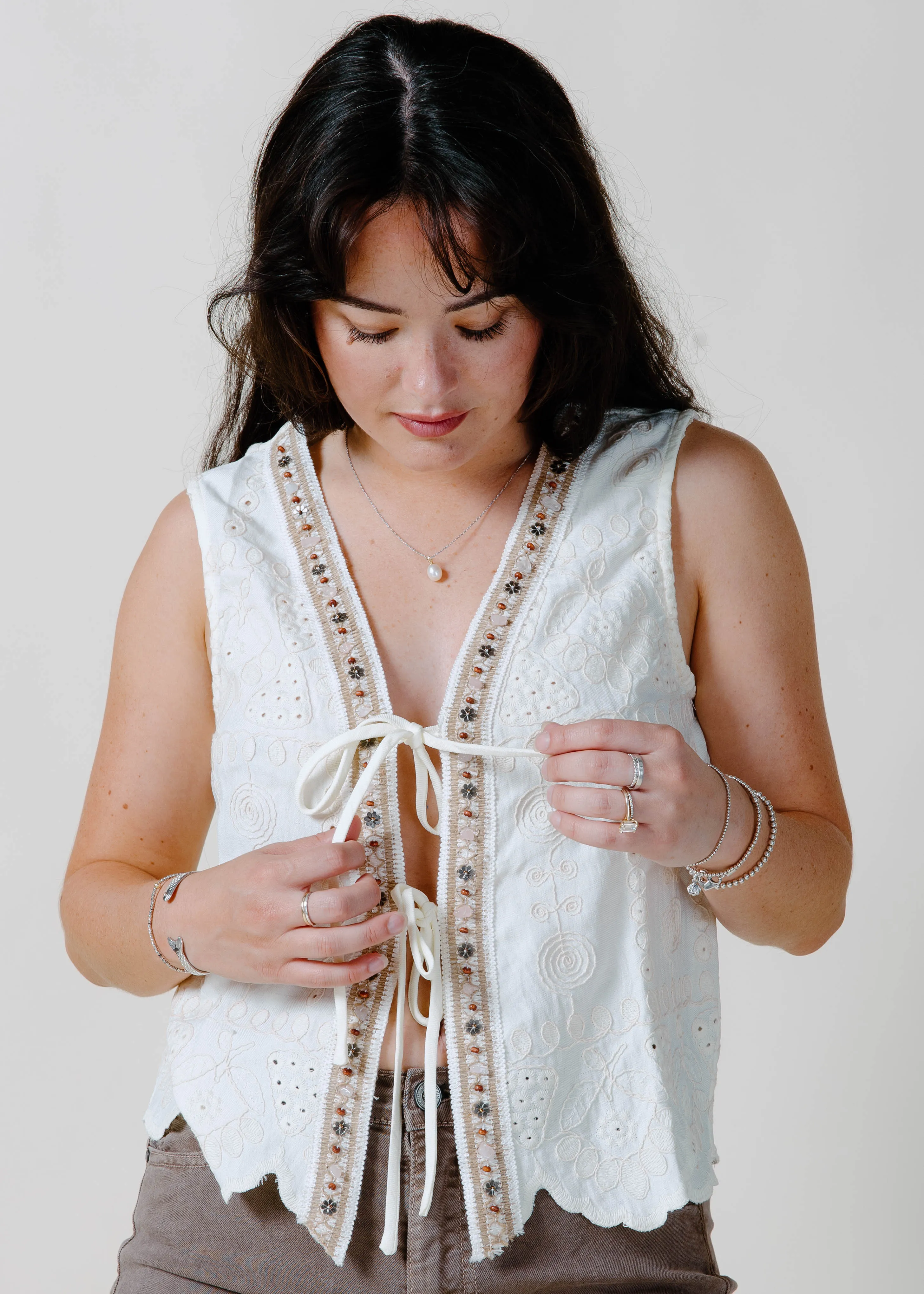 Arizona Tie Front Top - Ivory sold by Vinnie Louise product image thumbnail 4