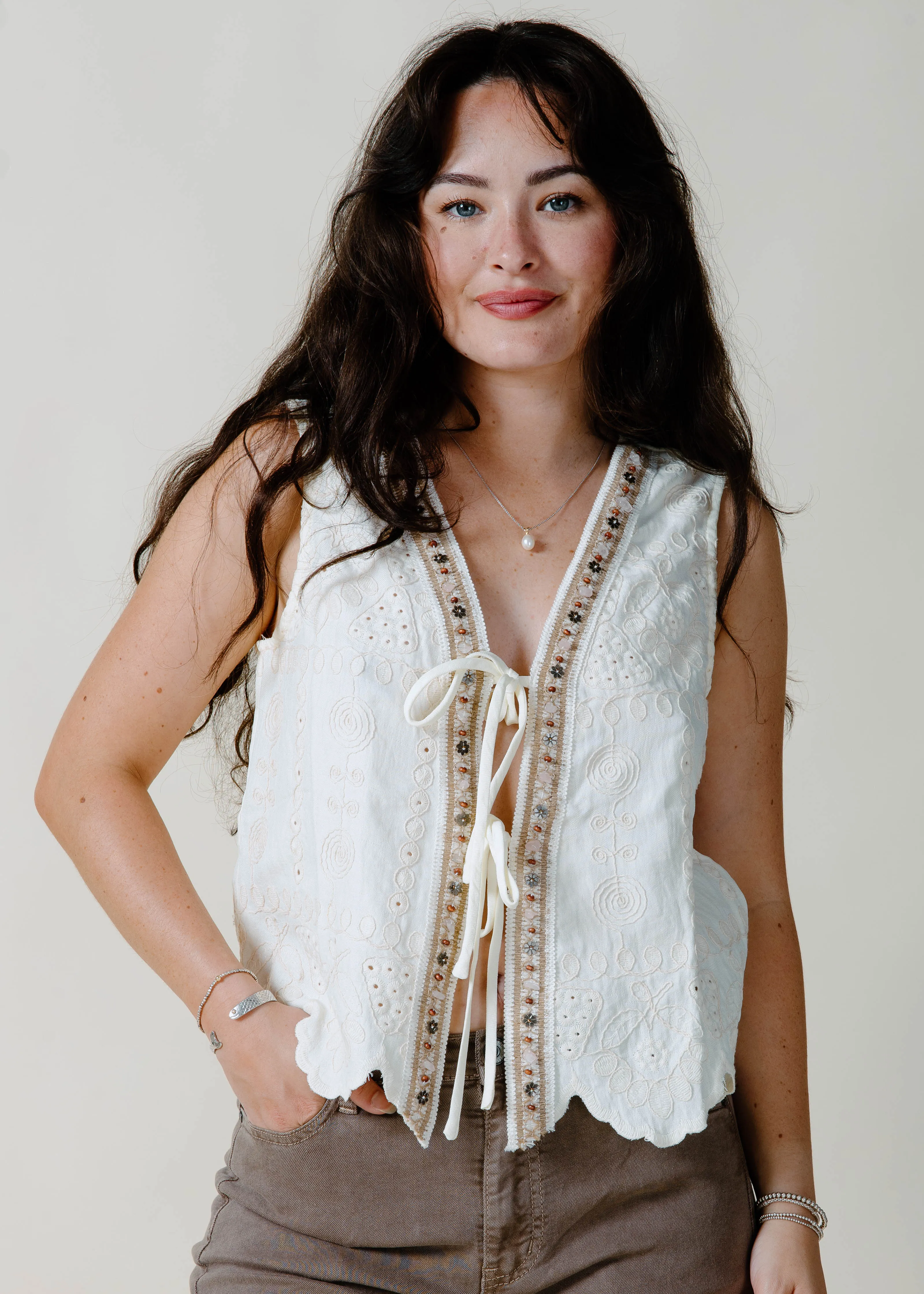 Arizona Tie Front Top - Ivory sold by Vinnie Louise product image thumbnail 2