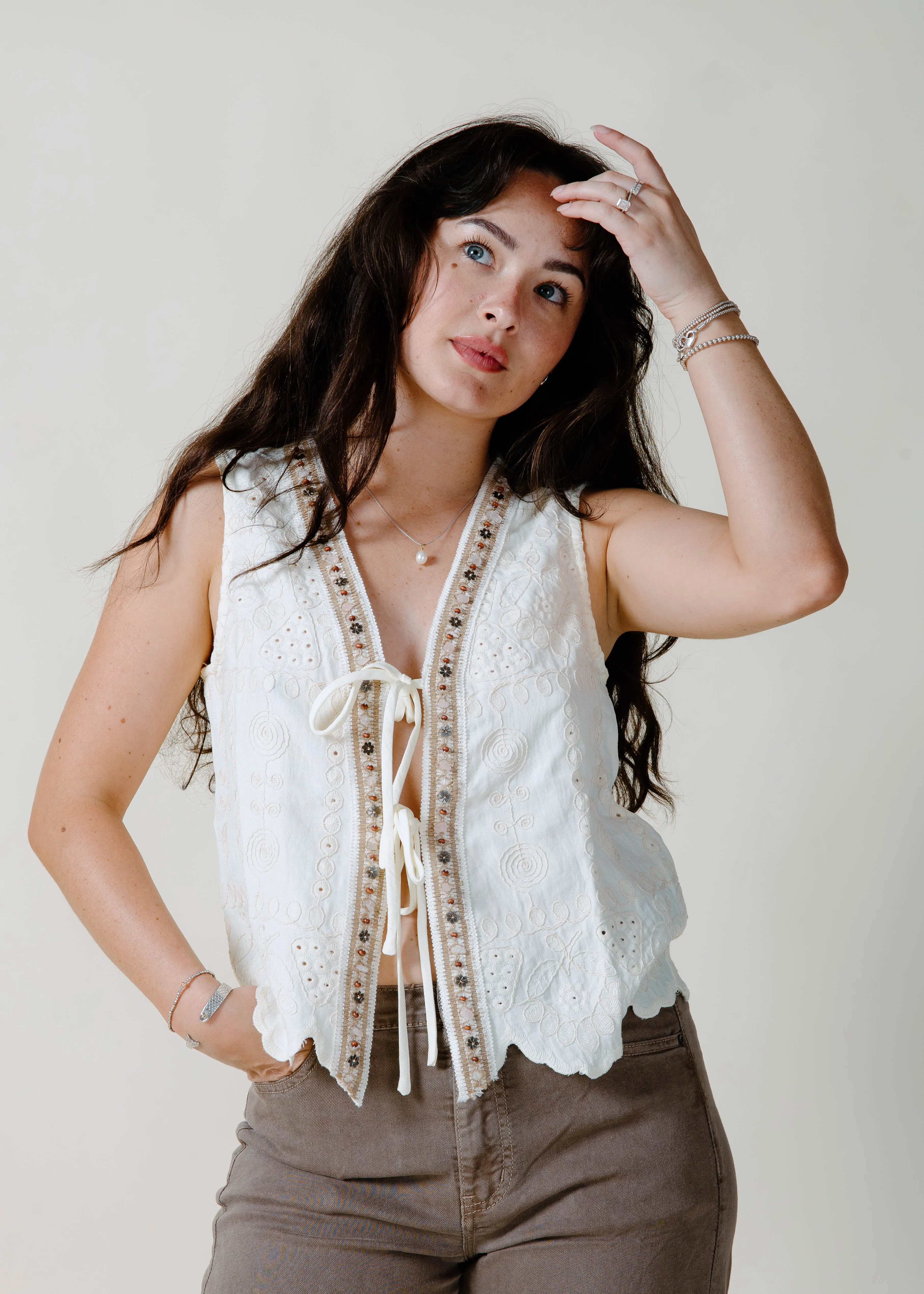 Arizona Tie Front Top - Ivory sold by Vinnie Louise