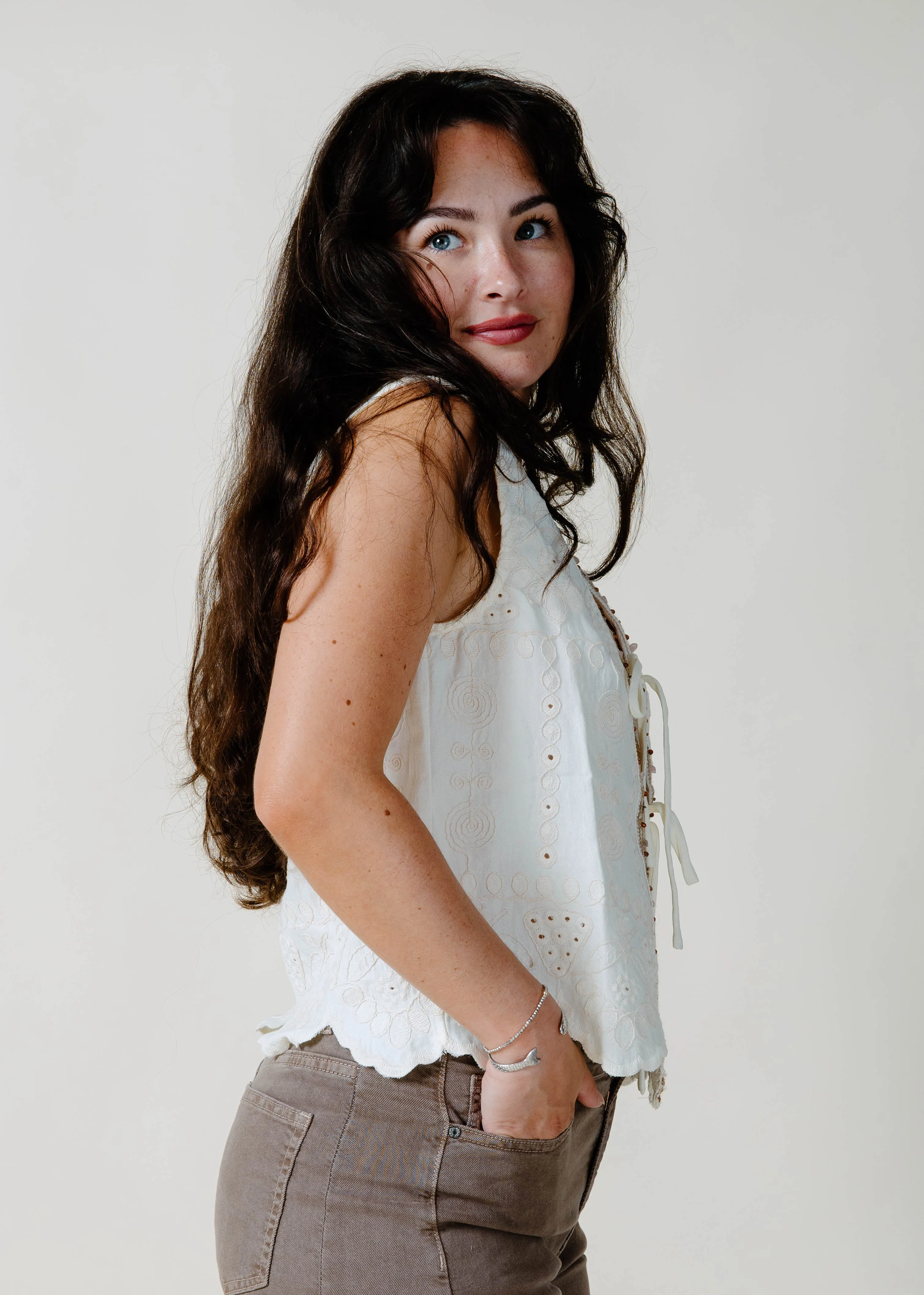 Arizona Tie Front Top - Ivory sold by Vinnie Louise product image thumbnail 5