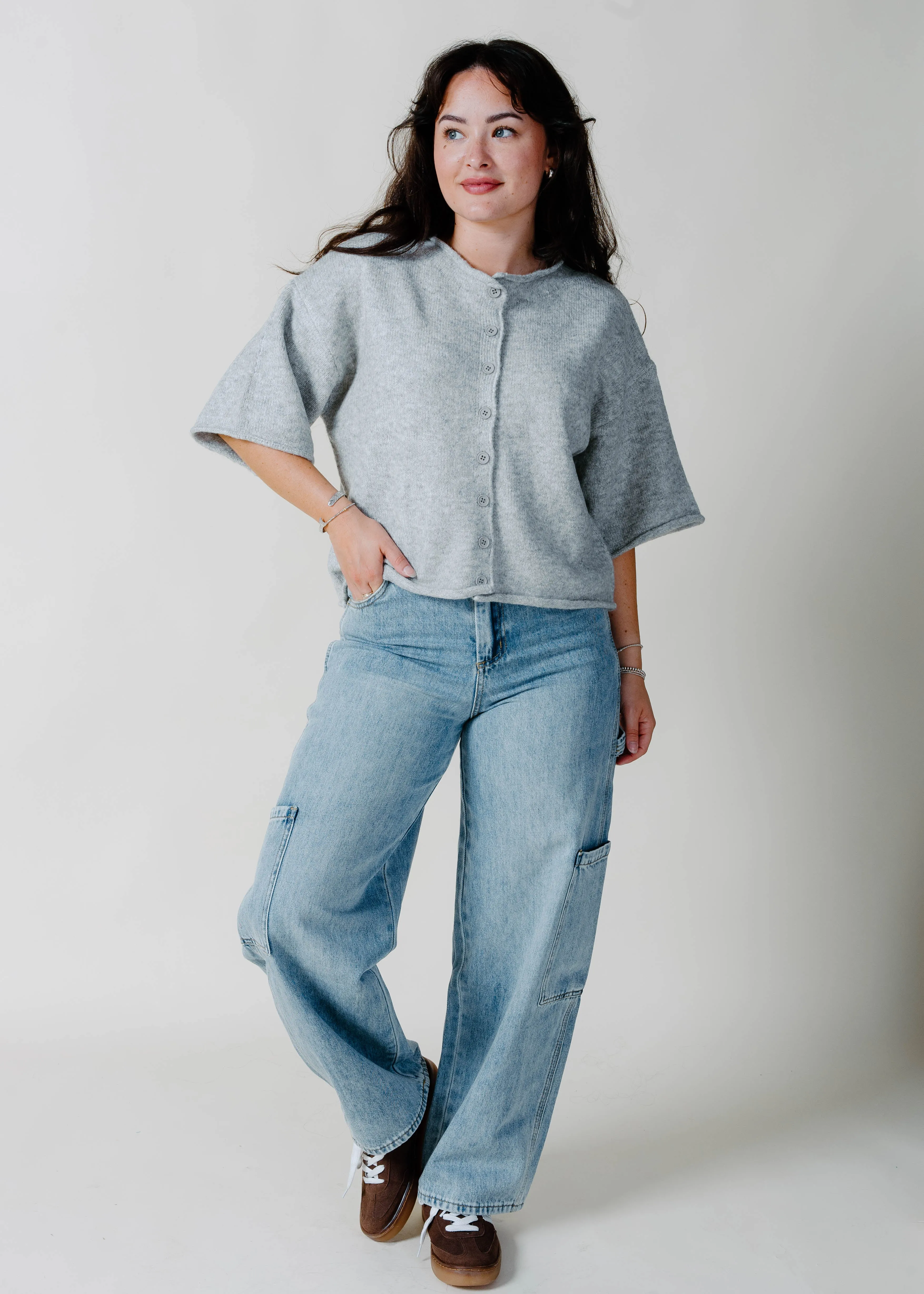 The Heather Short Sleeve Cardigan - Grey sold by Vinnie Louise