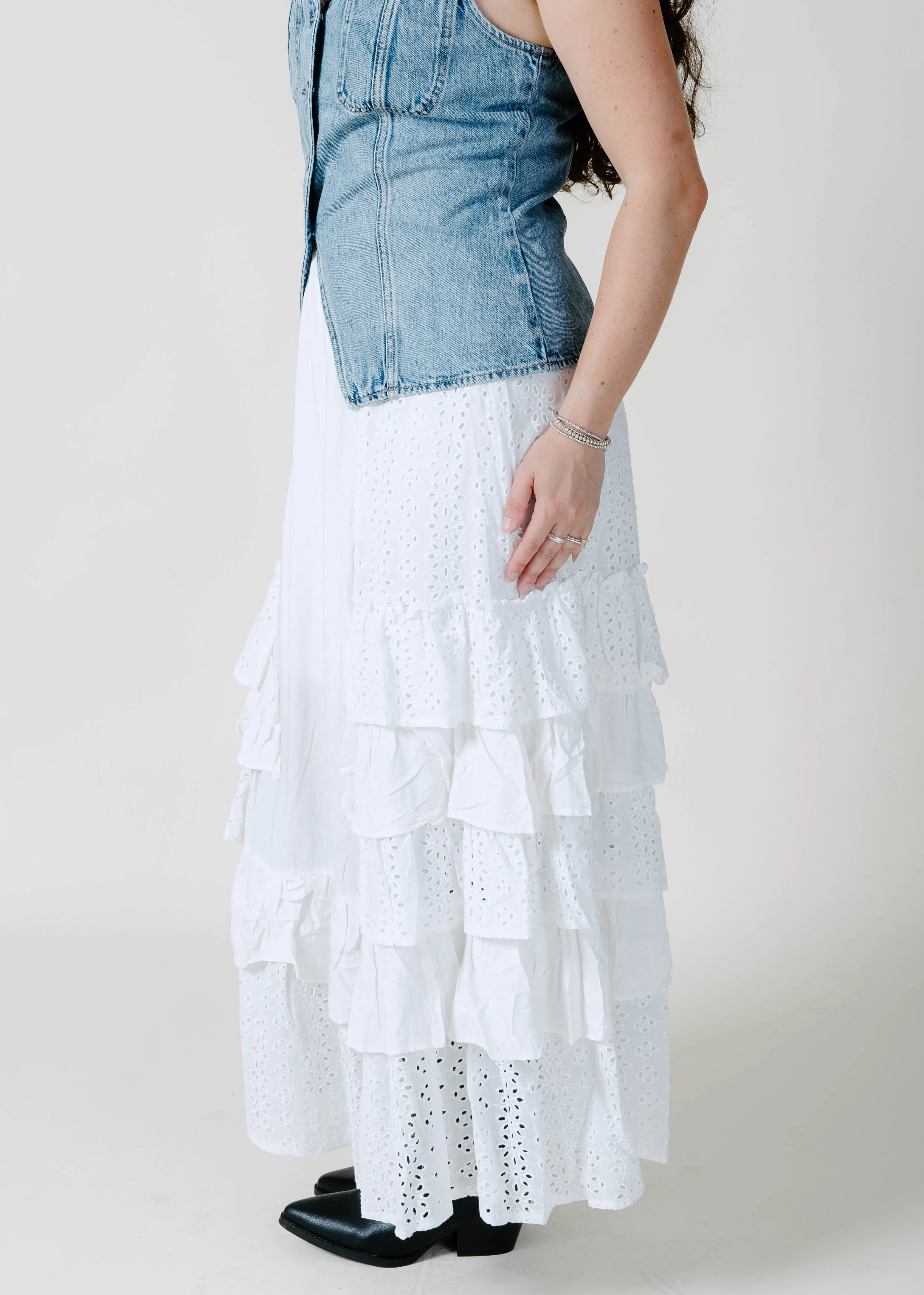 Angela Eyelet Ruffle Maxi Skirt - Off White sold by Vinnie Louise product image thumbnail 5