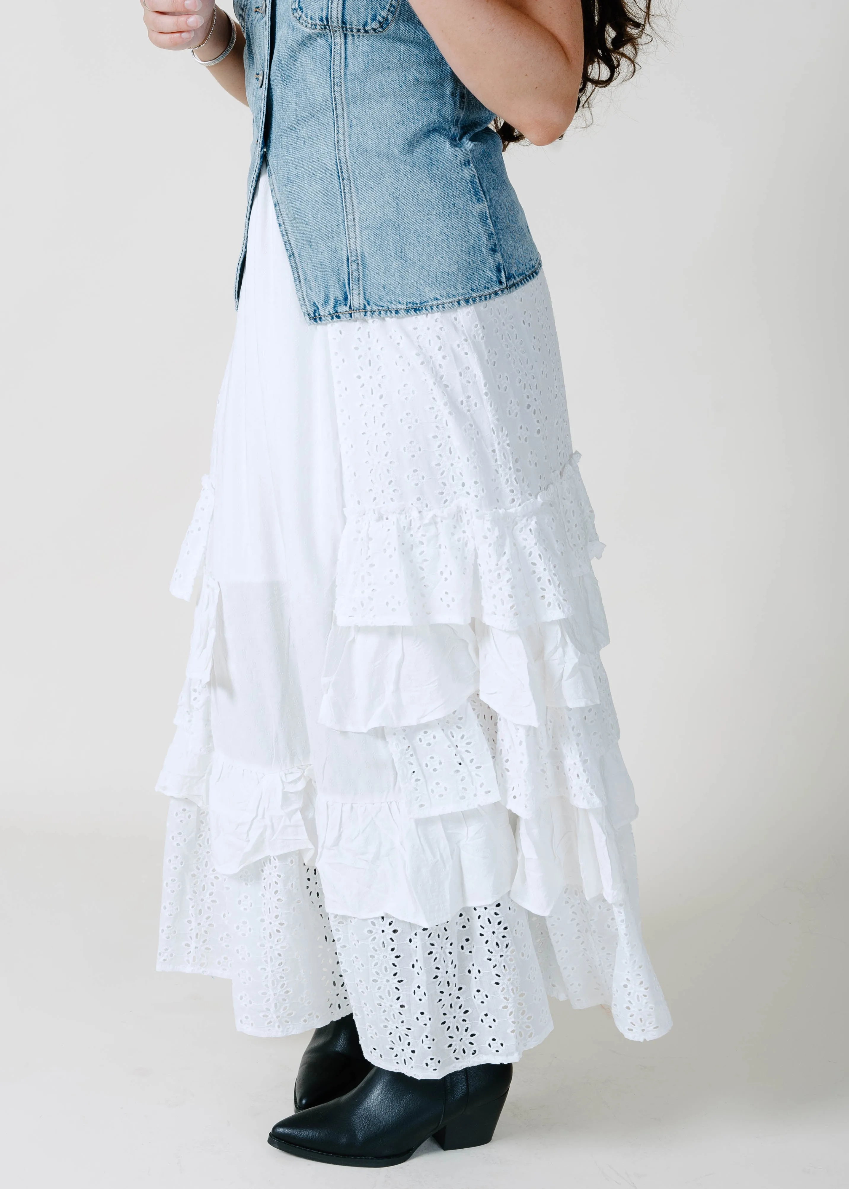 Angela Eyelet Ruffle Maxi Skirt - Off White sold by Vinnie Louise product image thumbnail 4