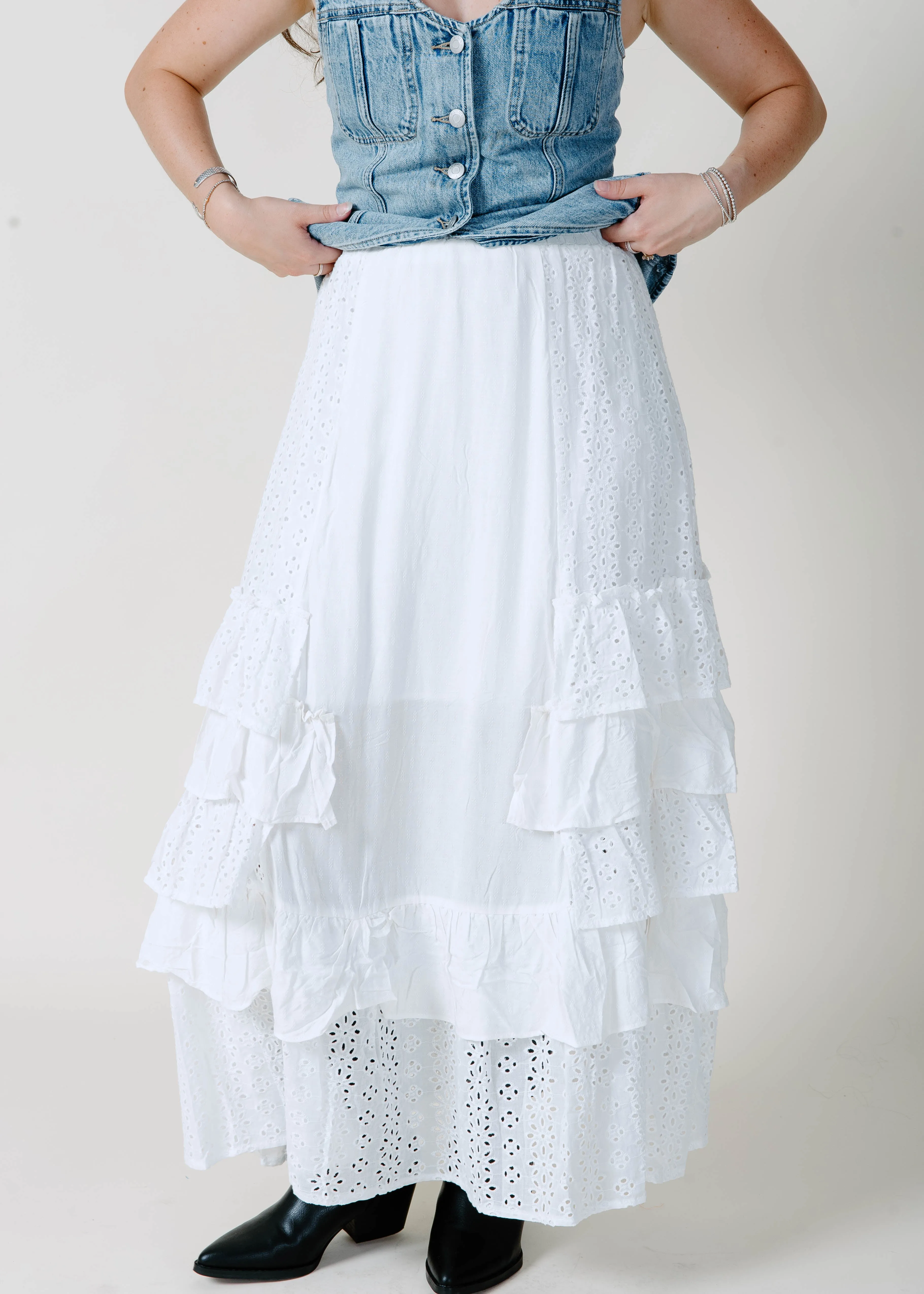 Angela Eyelet Ruffle Maxi Skirt - Off White sold by Vinnie Louise product image thumbnail 2