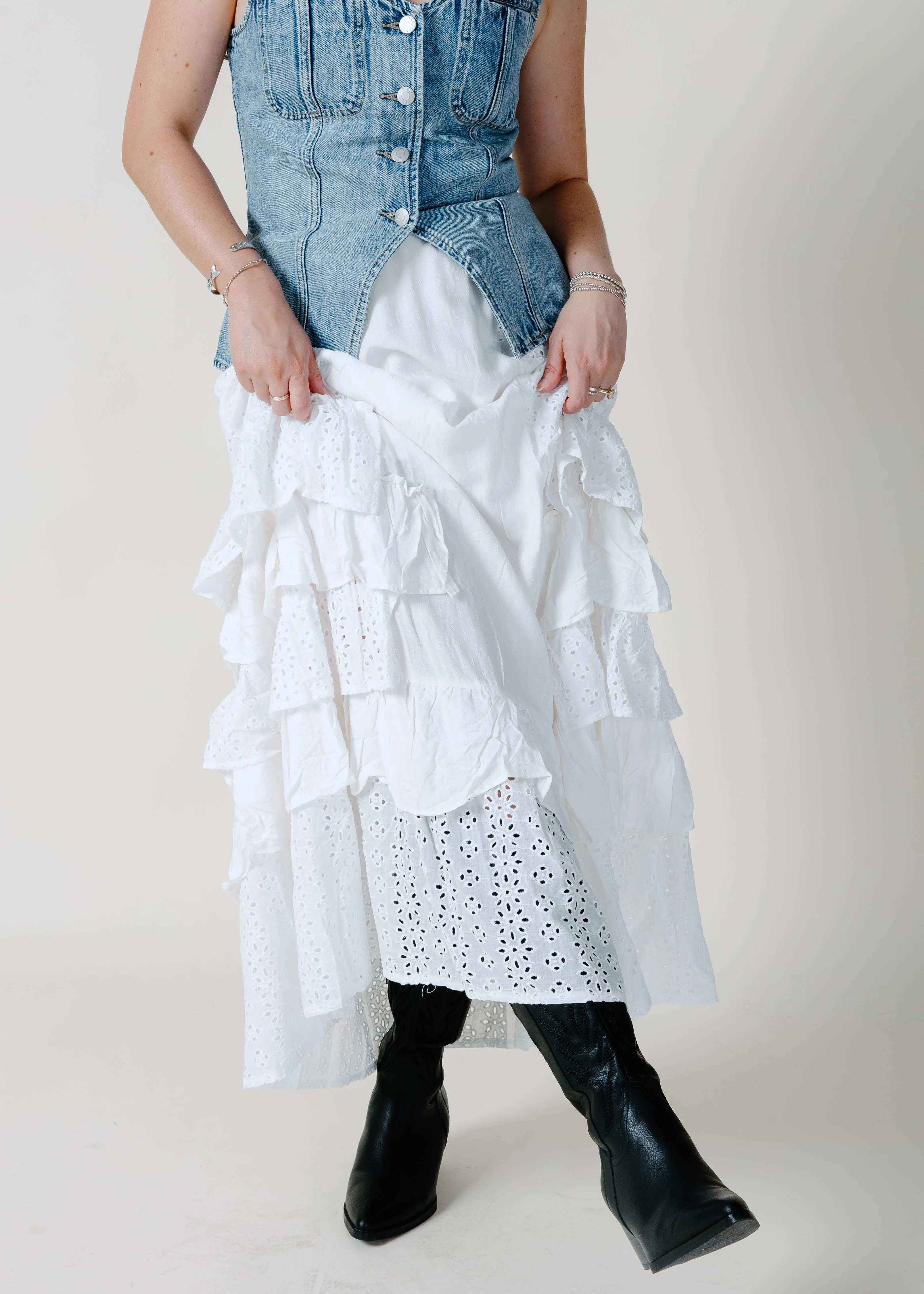 Angela Eyelet Ruffle Maxi Skirt - Off White sold by Vinnie Louise product image thumbnail 3