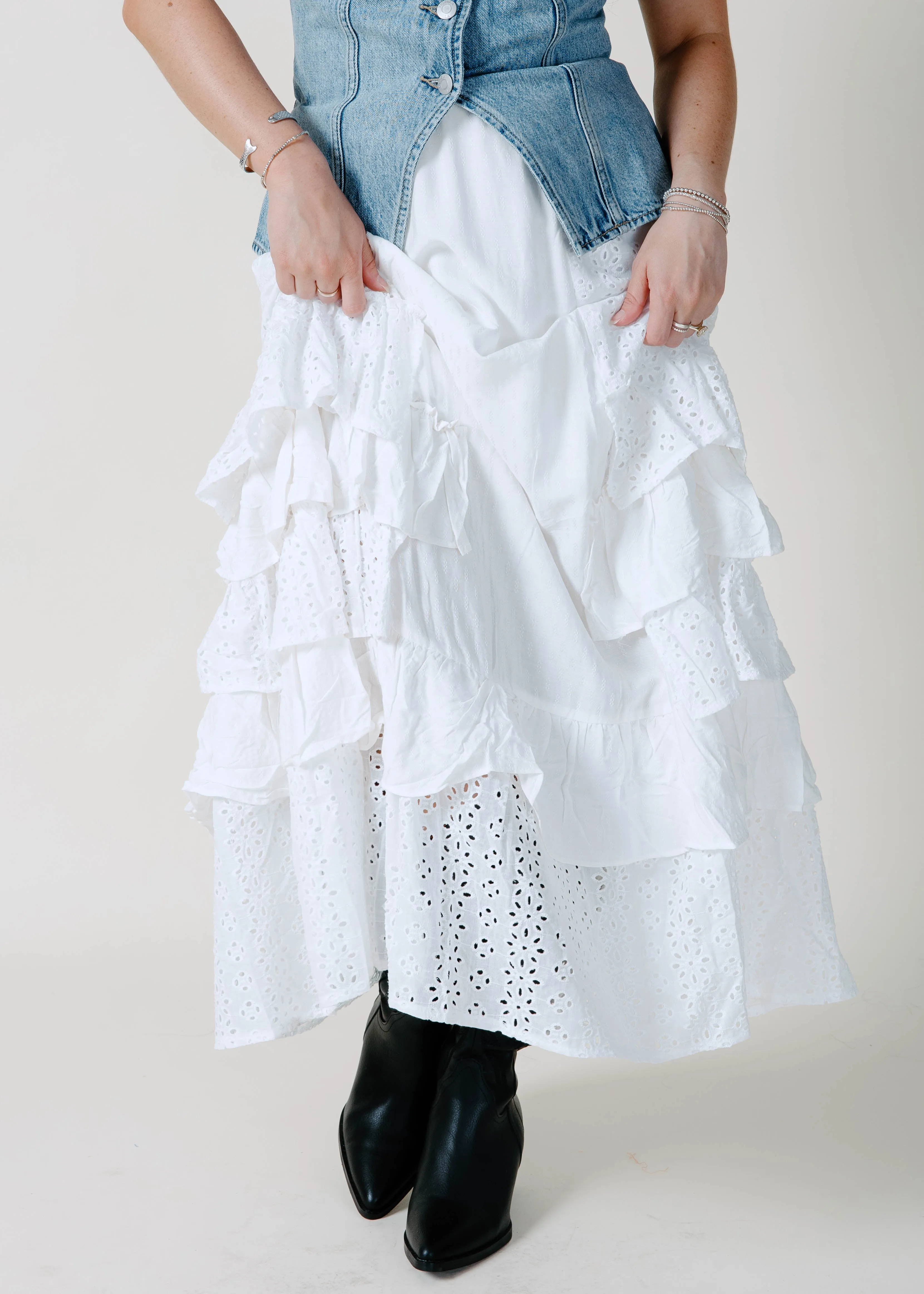 Angela Eyelet Ruffle Maxi Skirt - Off White sold by Vinnie Louise
